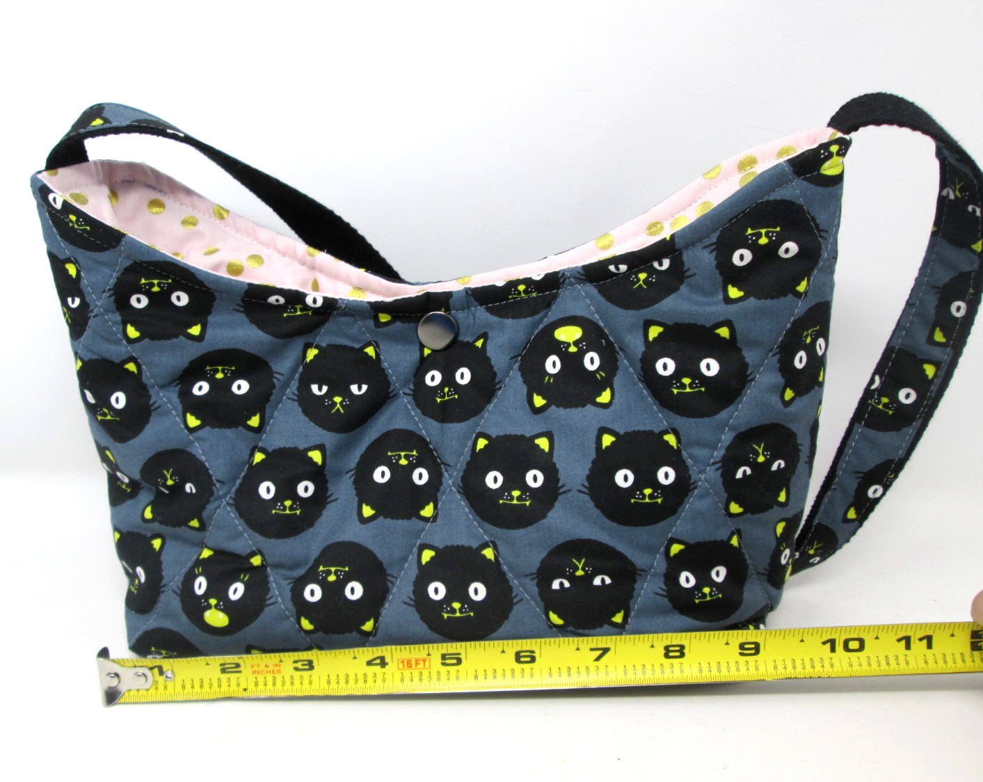 Black Cat Halloween Purse HANDMADE Quilted Cotton Shoulder Bag