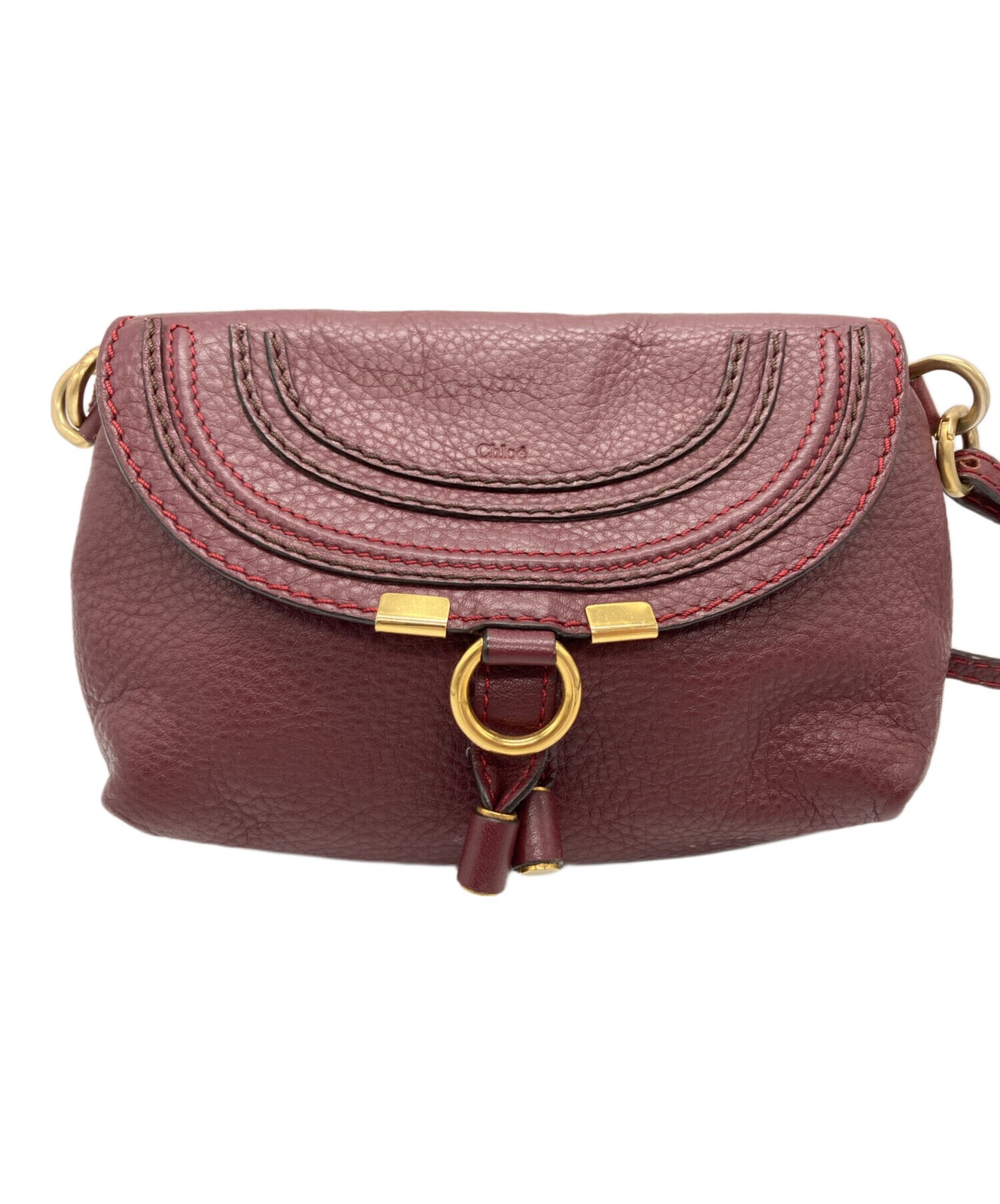 CHLOE Shoulder Bag Marcie Wine Red Leather Crossbody Authentic From Japan