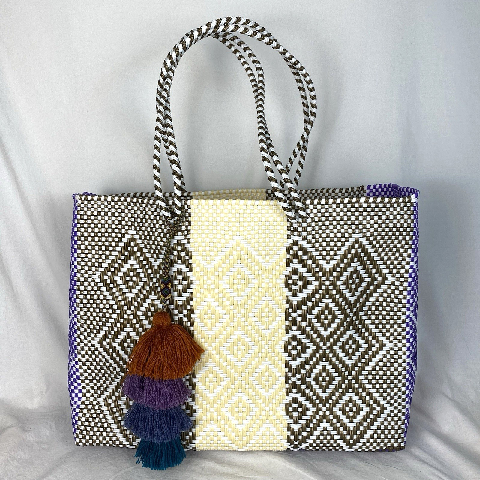 Oaxaca Mexico Hand Woven Recycled Plastic 16″ Purple Market Beach Tote Bag