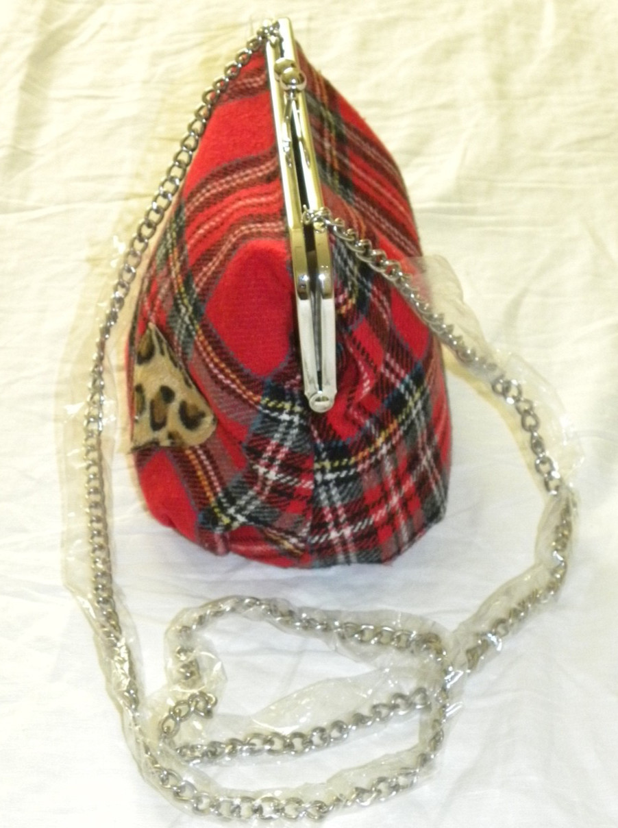 UNITED COLORS OF BENETTON Plaid Purse With Silver Chain Strap NEW