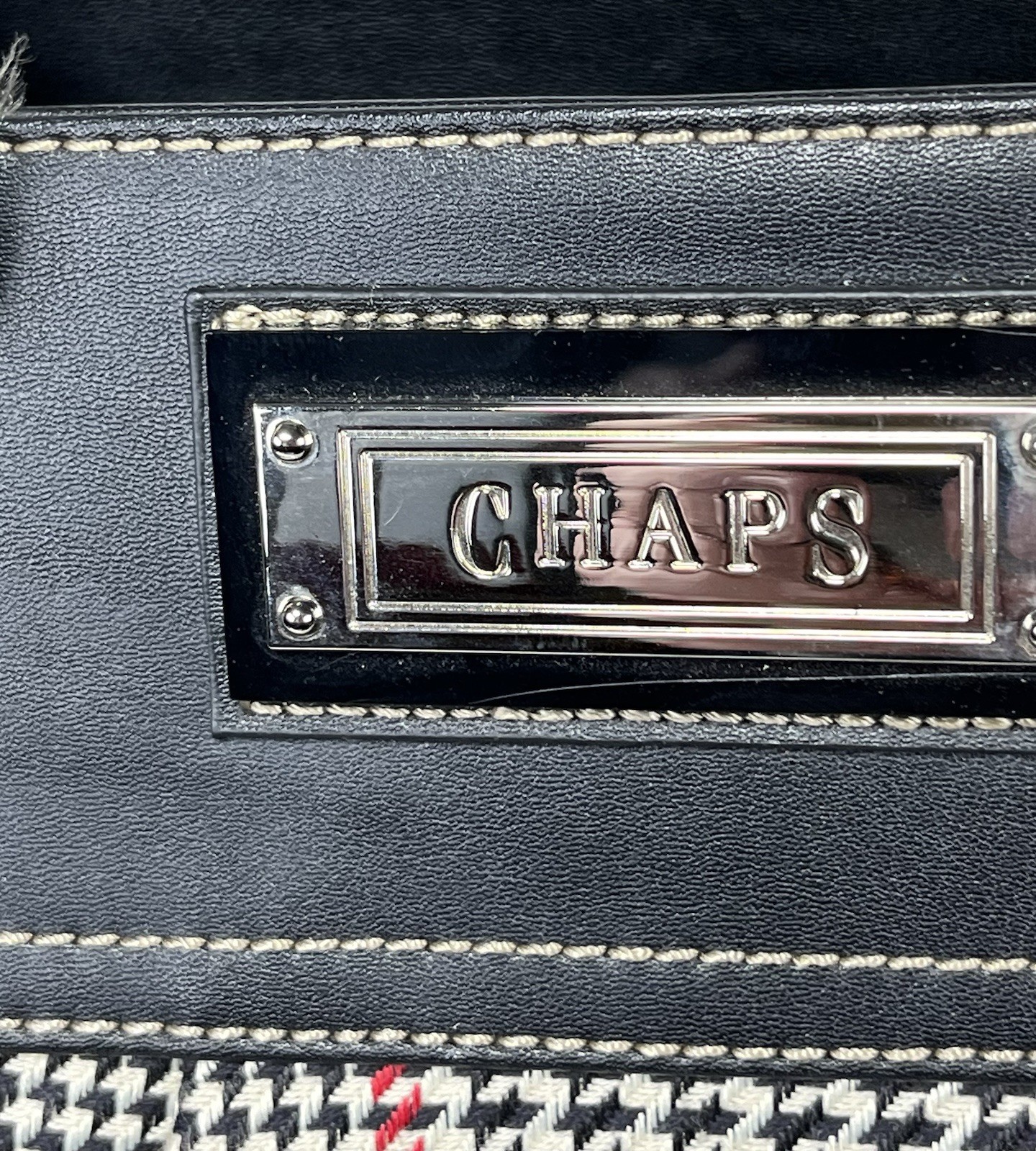 CHAPS Vintage Black Red Beige Houndstooth Handbag Crossbody W/ Chain Strap EUC