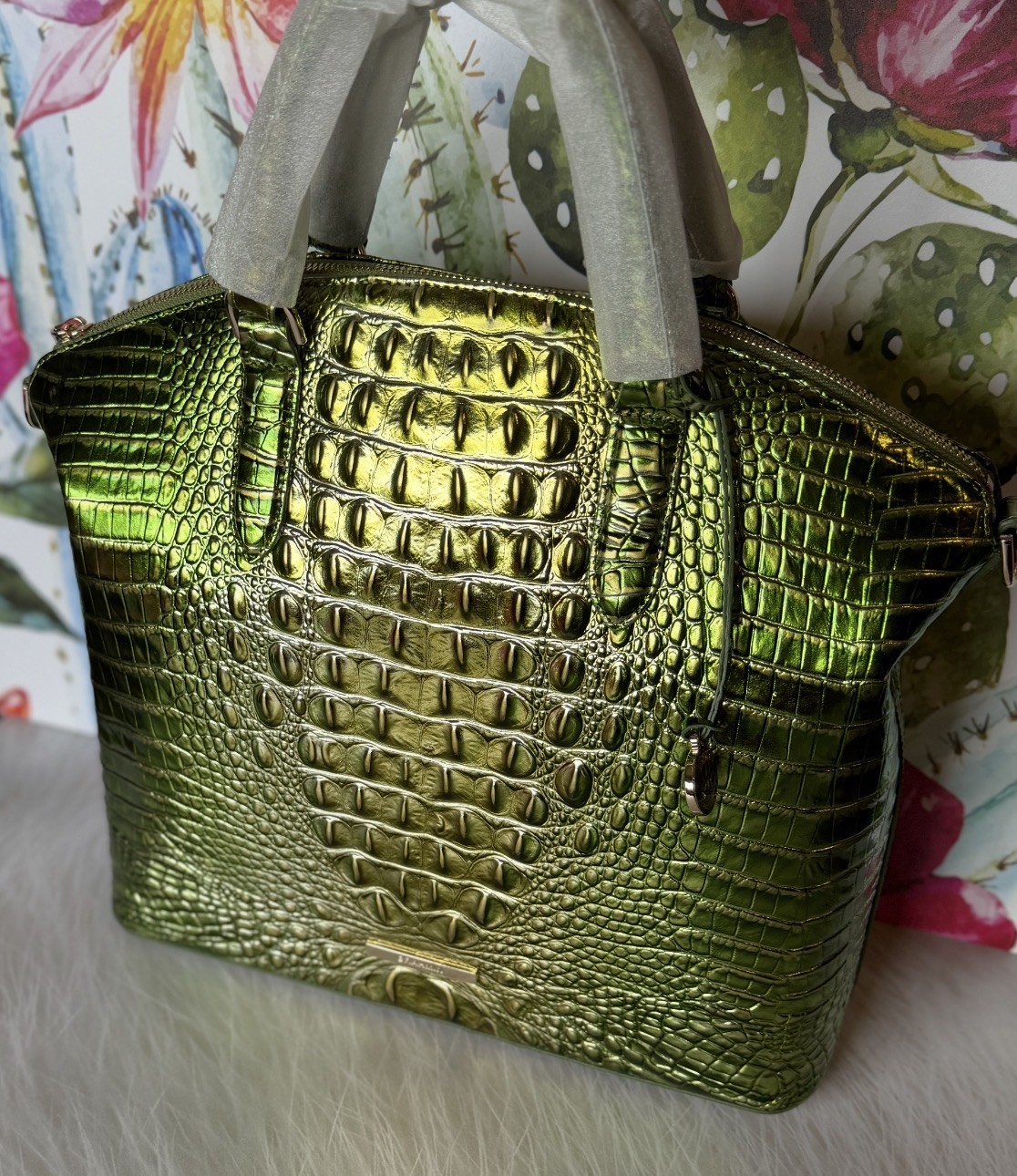 Brahmin Large Duxbury Satchel Cacti Green Melbourne Leather WRAPPED HANDLES NWT