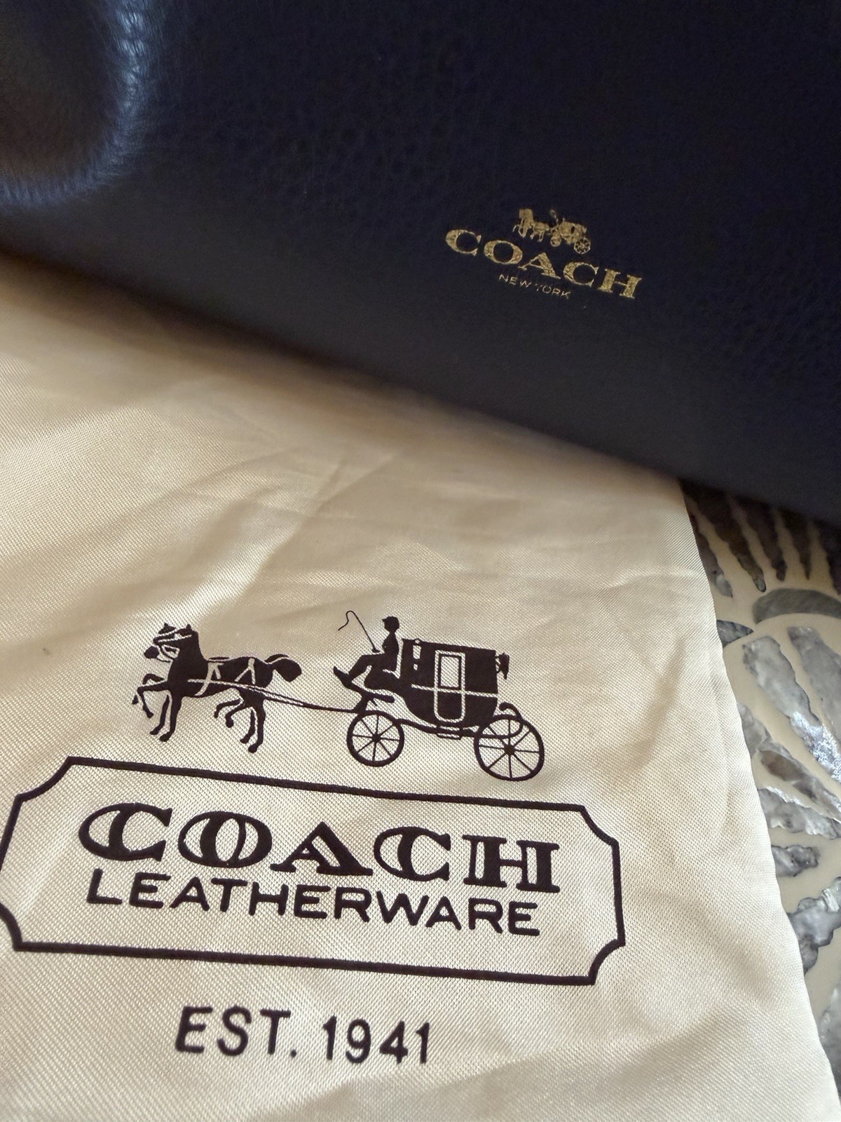Coach Derby Tote F58660 Navy Pebbled Leather Shoulder Bag EUC Dust Bag