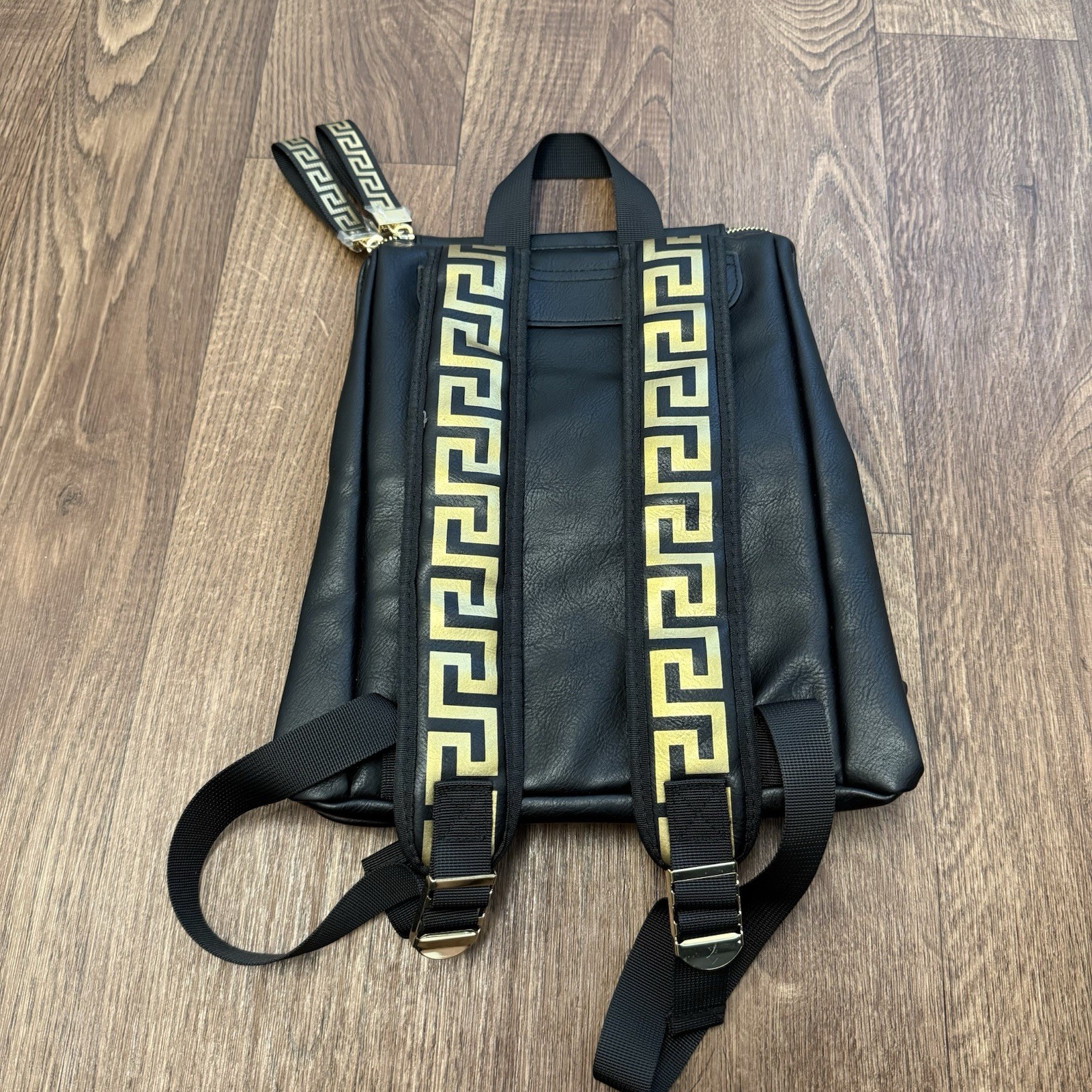 Authentic Versace Parfums Black Backpack Medusa Gold Greek Key Greca Straps