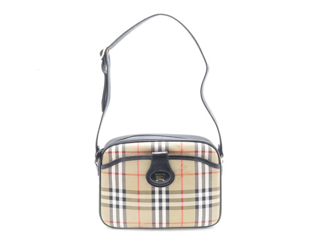 BURBERRY Check One Shoulder Bag Beige / Black Canvas / Leather Women’s #DB013