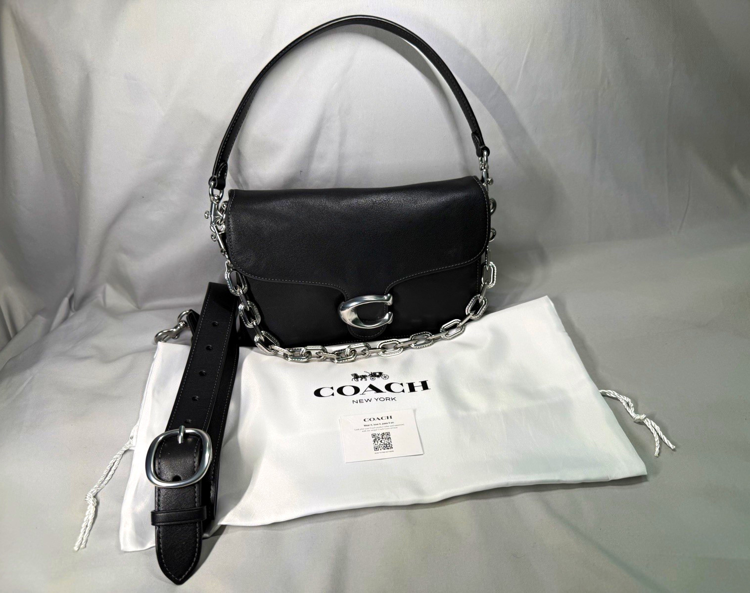 Coach Chain Tabby 26 Black Glovetanned Leather Silver Hardware 3 Straps EUC