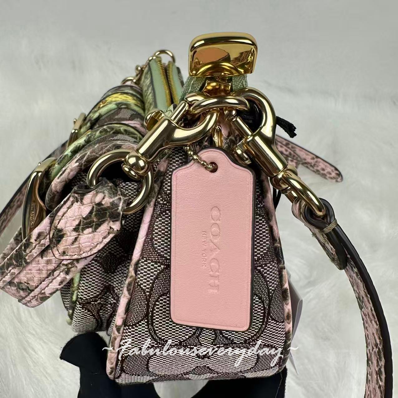 Coach Ashton Shoulder Bag Signature Jacquard Snake Embossed Leather/Oak CDW50