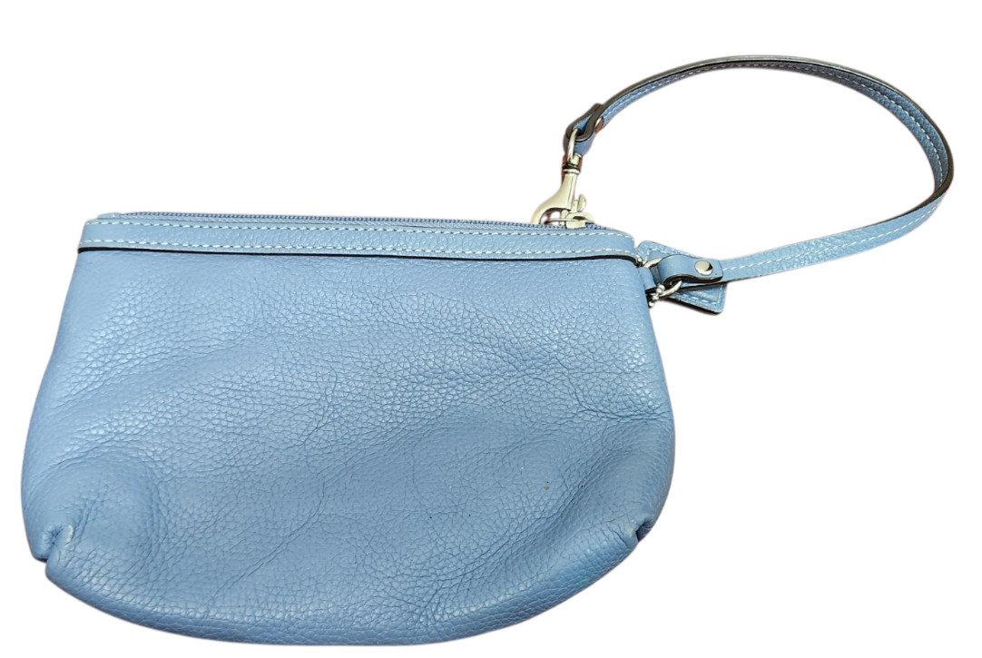 Coach Blue Leather Wristlet Small Pouch Zip Top Mini Bag Y2K Handbag Silver