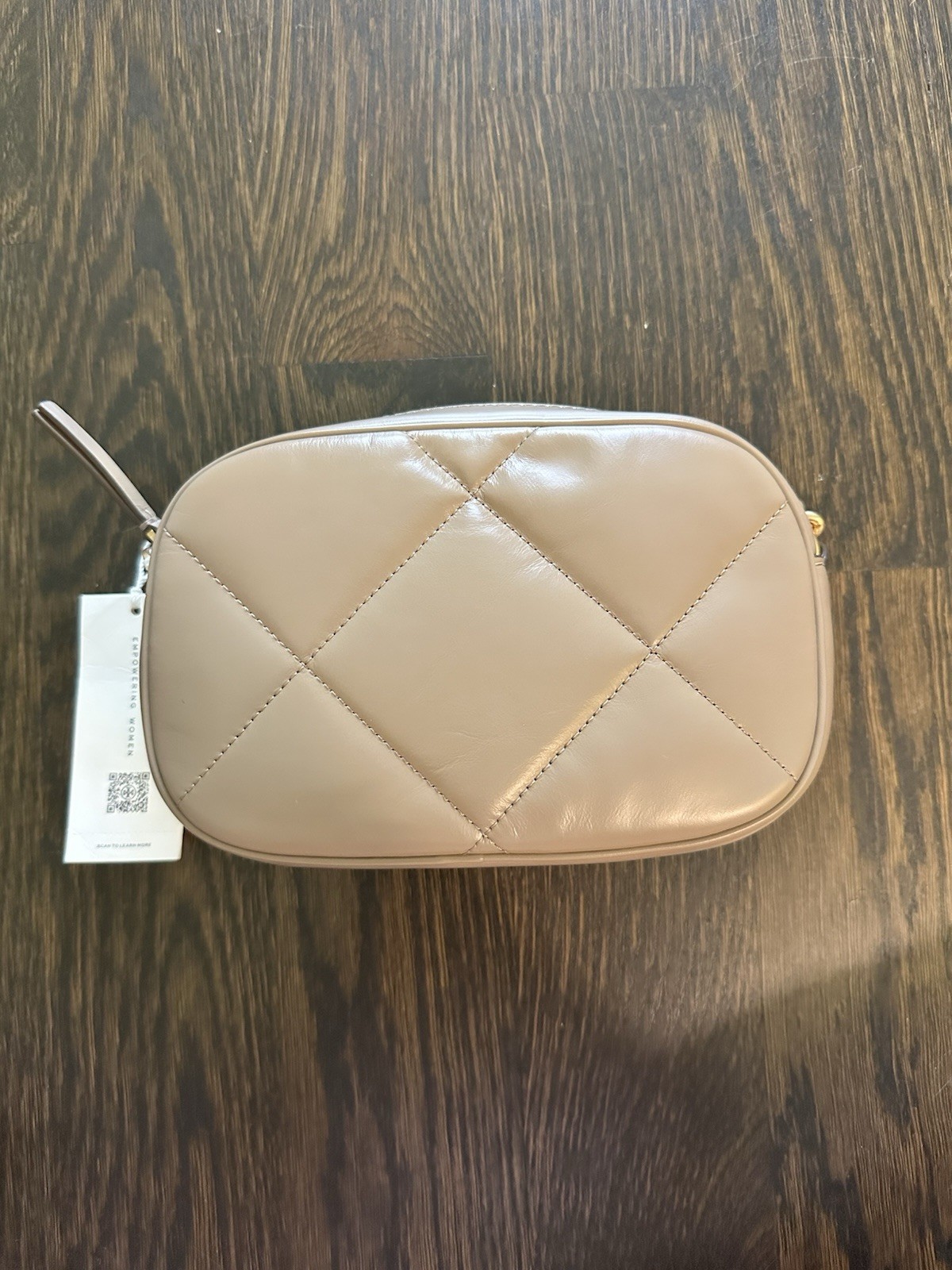 Tory Burch Kira Diamond Quilt Camera Crossbody Bag Taupe Oak NWT