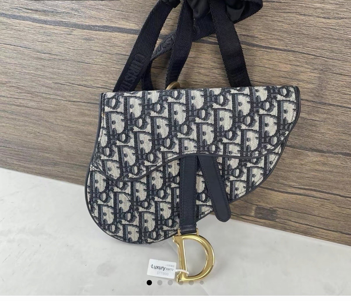 Dior Logo Oblique Saddle Belt and Shoulder Bag Navy Beige Gold