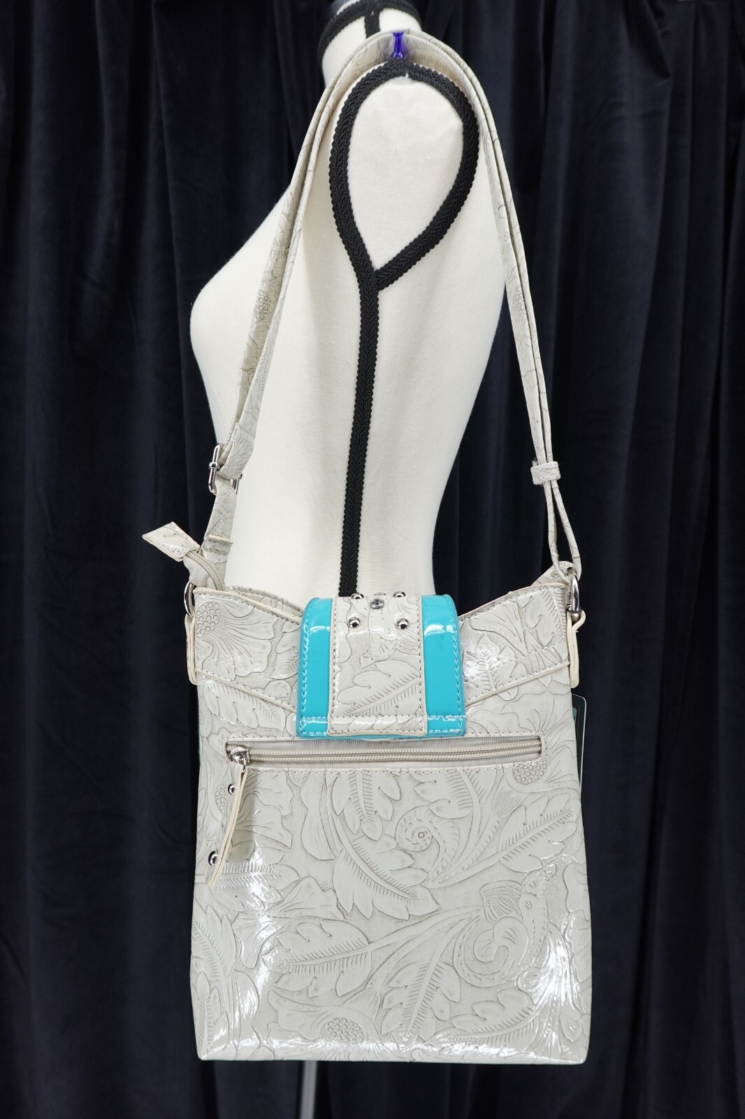Cowgirl Trendy NWT Western Metal Trim & Buckle Rhinestone Crossbody Bag Size L