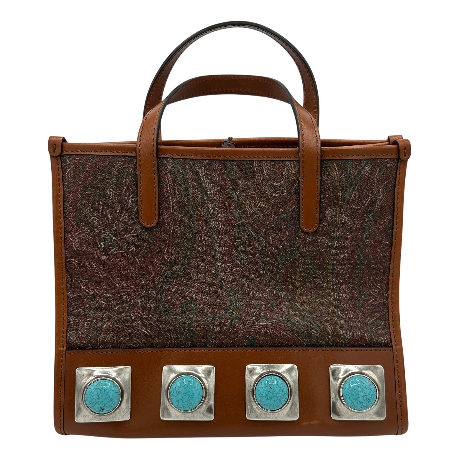 etro crown me paisley leather bag turquiose studs New with tags tote crossbody