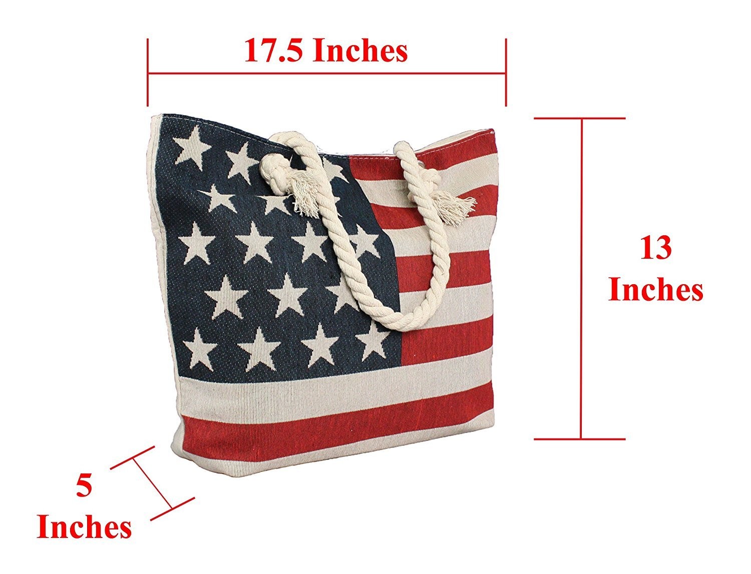 WESTERN ORIGIN American Flag Embroidered Tote Bag Stars Large, Red White Blue