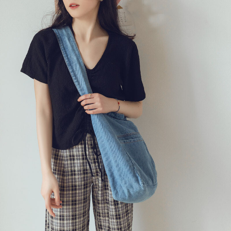 Casual Womens Denim Handbags Canvas Satchels School Japanese Sling Bags Fashion