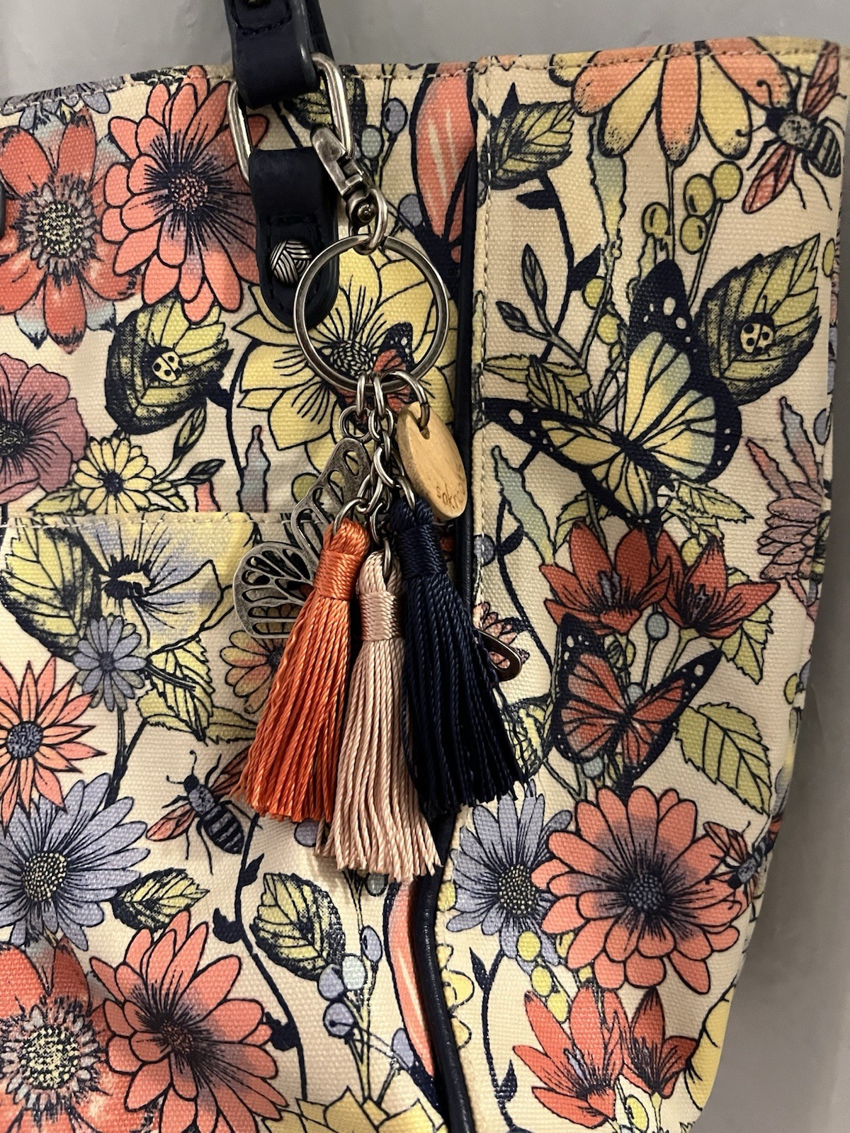 Sakroots Metro Tote In Multi Bloom Butterfly Print 15 X9x4 As Is