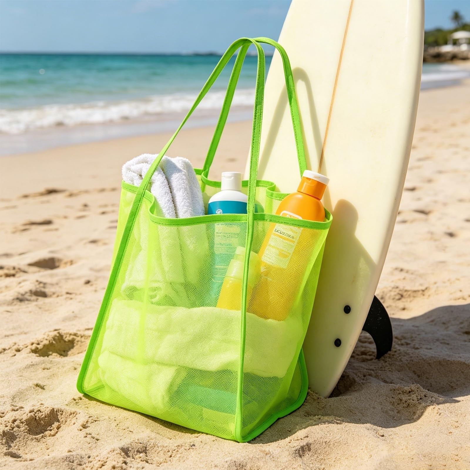Wuyituart Mesh Beach Tote Bag, Large Foldable Lightweight Beach Bag for Trave…