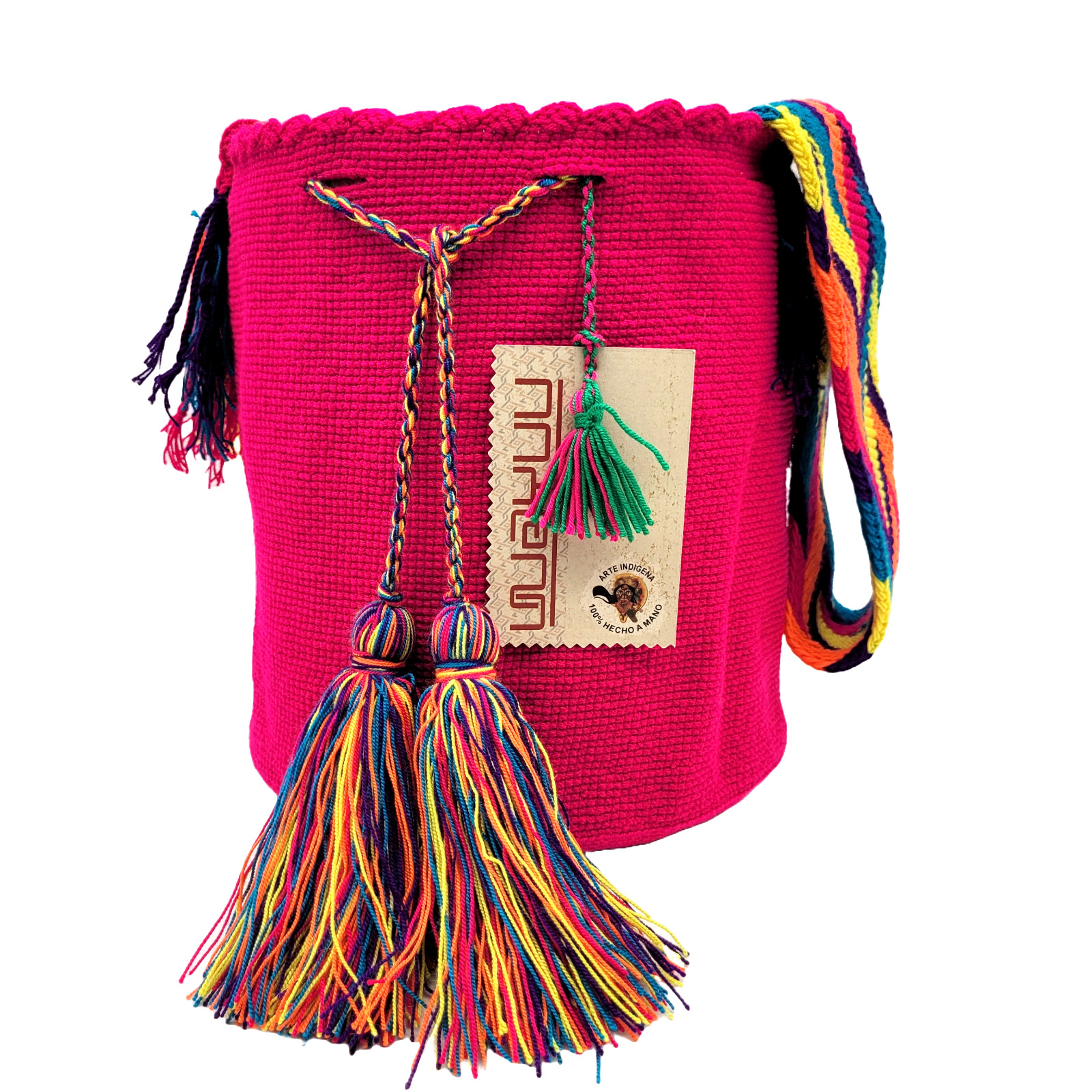 NWT Colombian Large Handmade Wayuu Mochila Bag Solid Casual Top Quality FUCHSIA