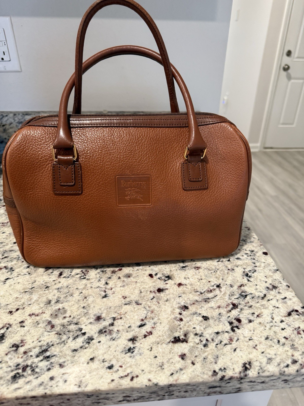 Authentic Vintage Burberrys Brown Leather Boston/CheckCheck Authenticated
