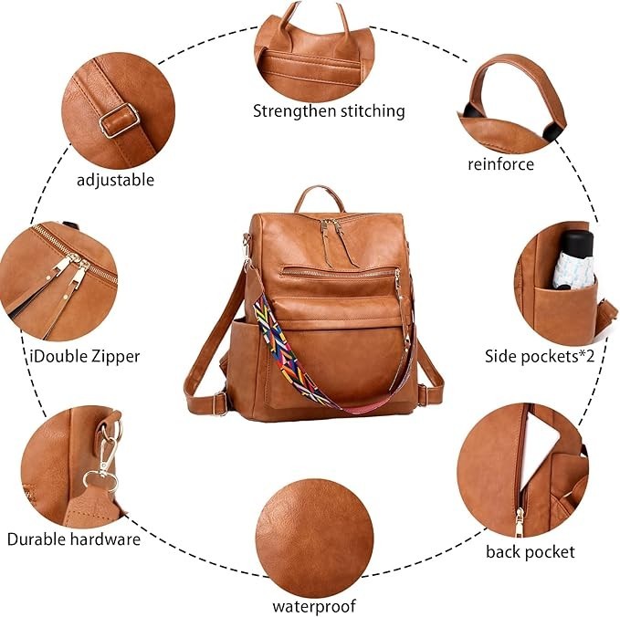 Backpack Purse for Women Leather Multipurpose Design 13.8 x 11.8 x 5.9 Inch