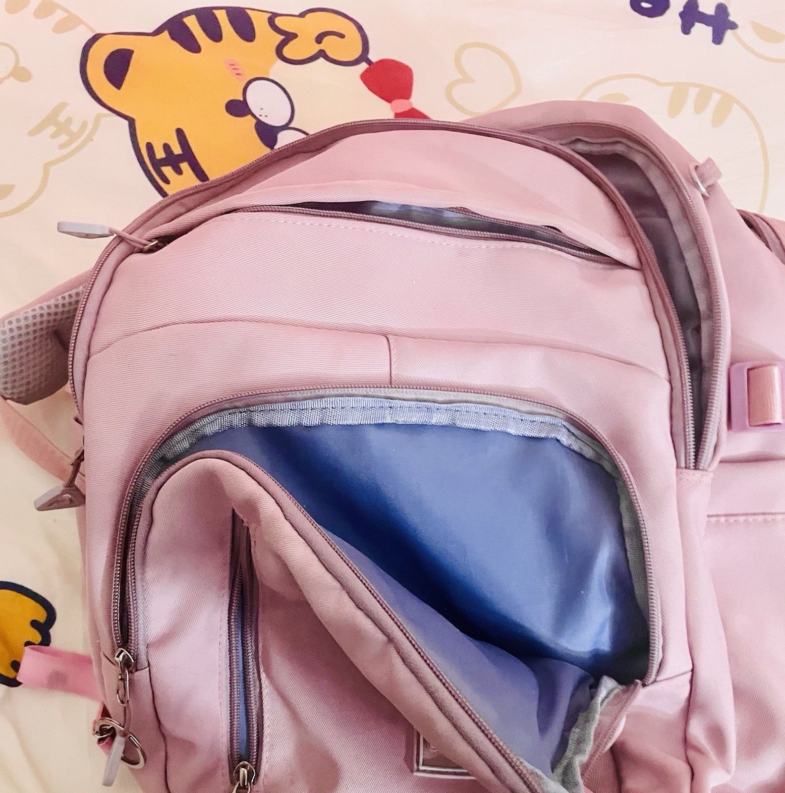Pink/Blue Large Adults School Backpack 6 compartments Padded Adjustable Straps