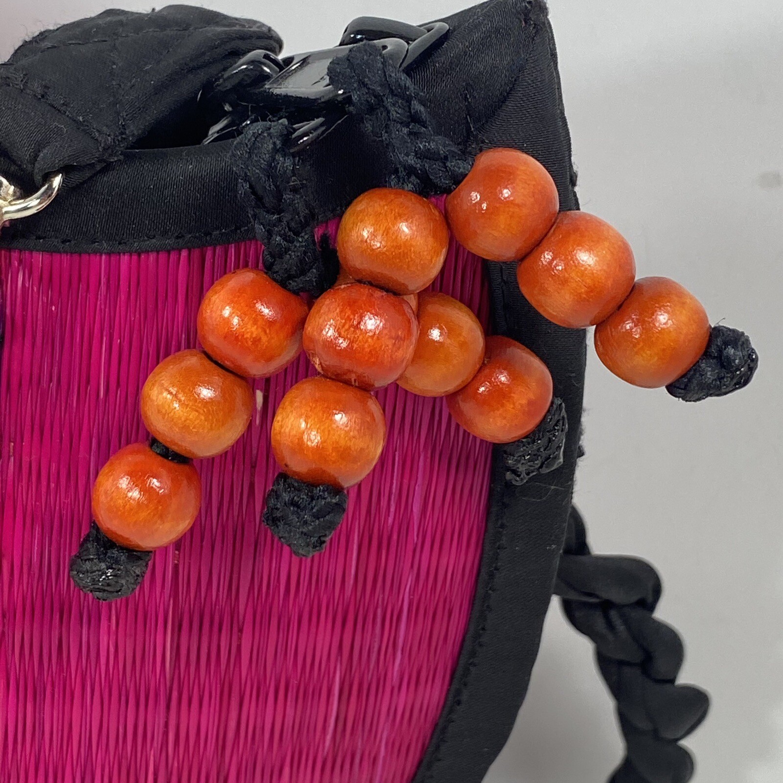 Baskets Of Cambodia Purse Wave Detached Double Handles Beaded Zippers Pink