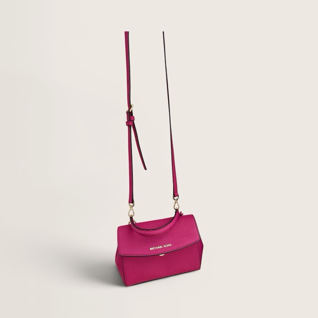 Michael Kors Pink Crossbody Bag Gold HW Logo Zip Snap Lined Detach Strap