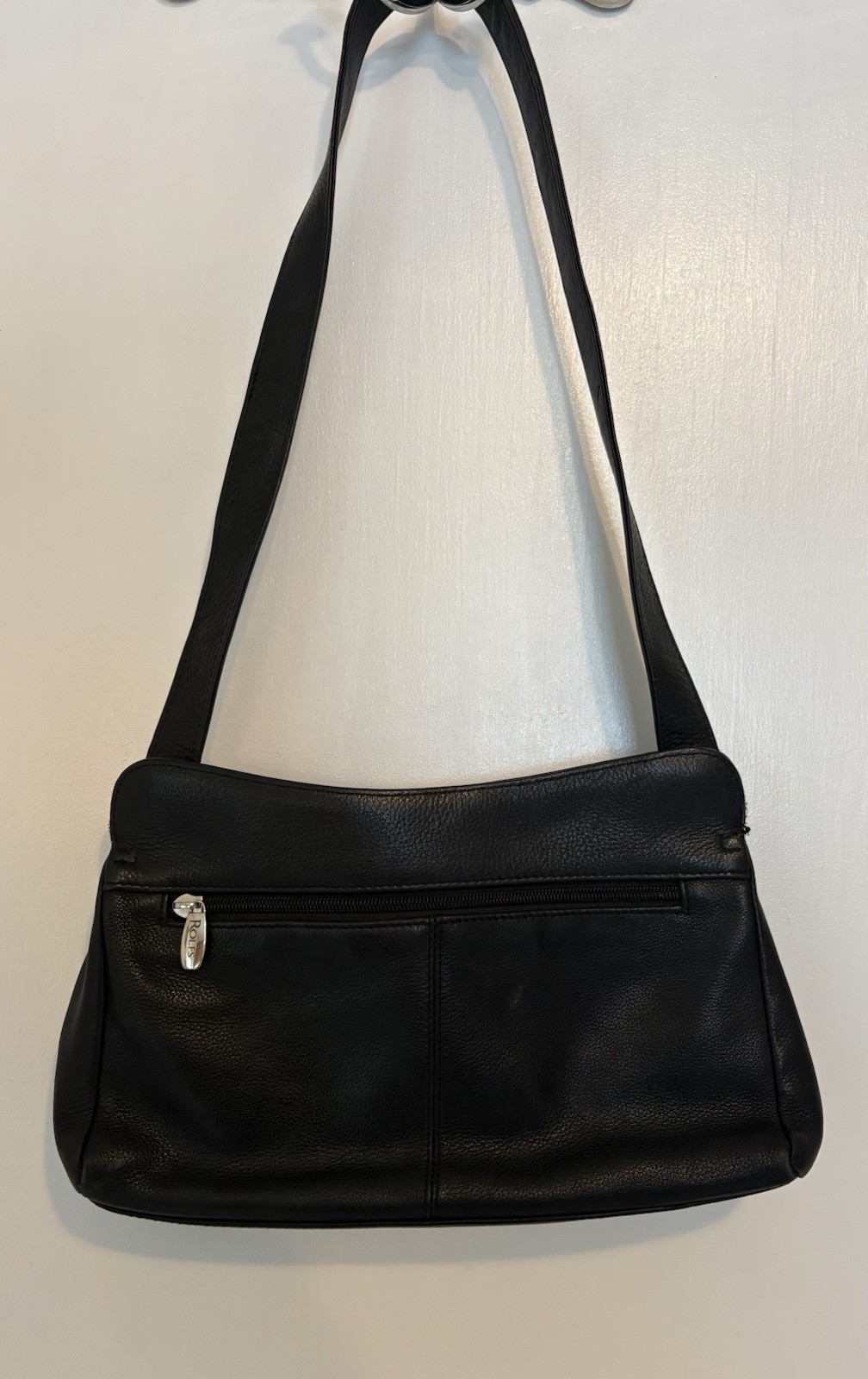 Rolf’s Genuine Leather Black Shoulder Bag With Silver Hardware