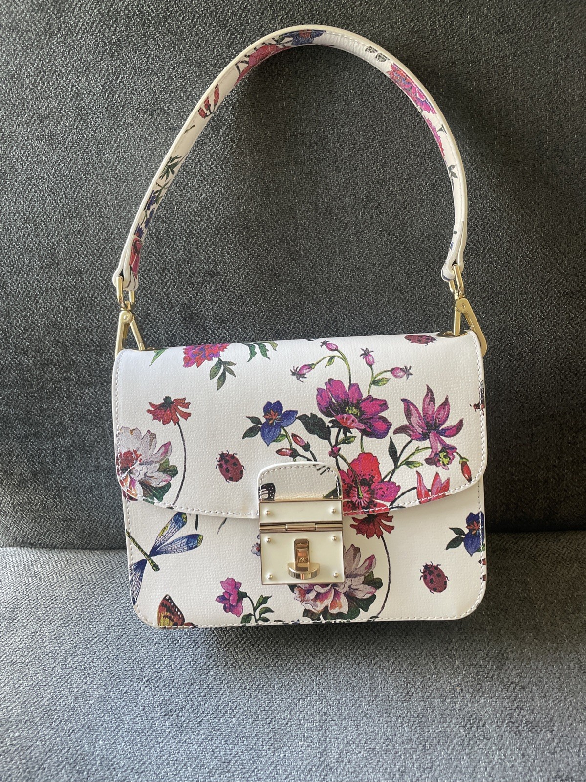 Stauer Primavera Handbag Women’s White Italian Floral Genuine Leather Top Handle