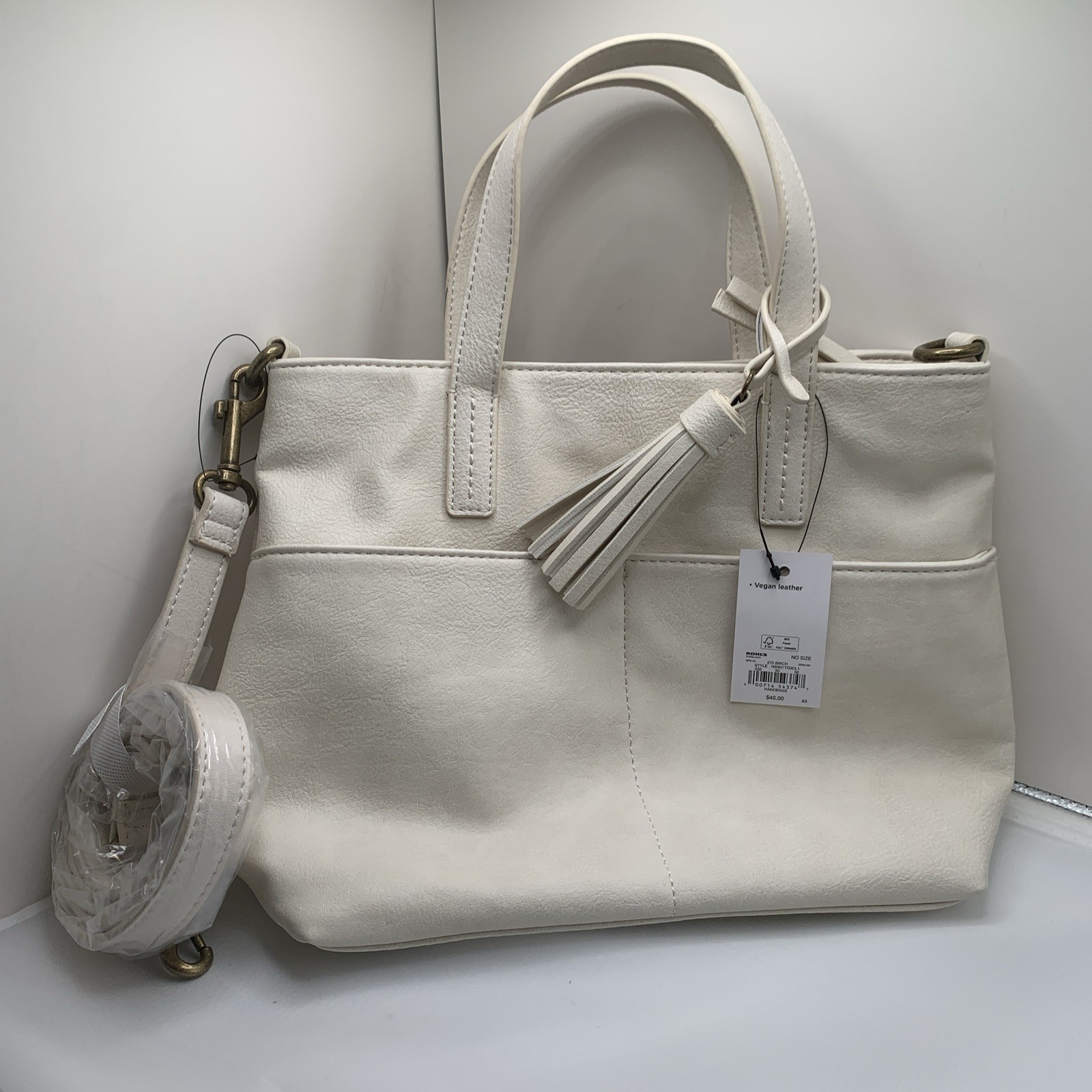 NWT Sonoma Vegan Leather zipper purse, cream/white color