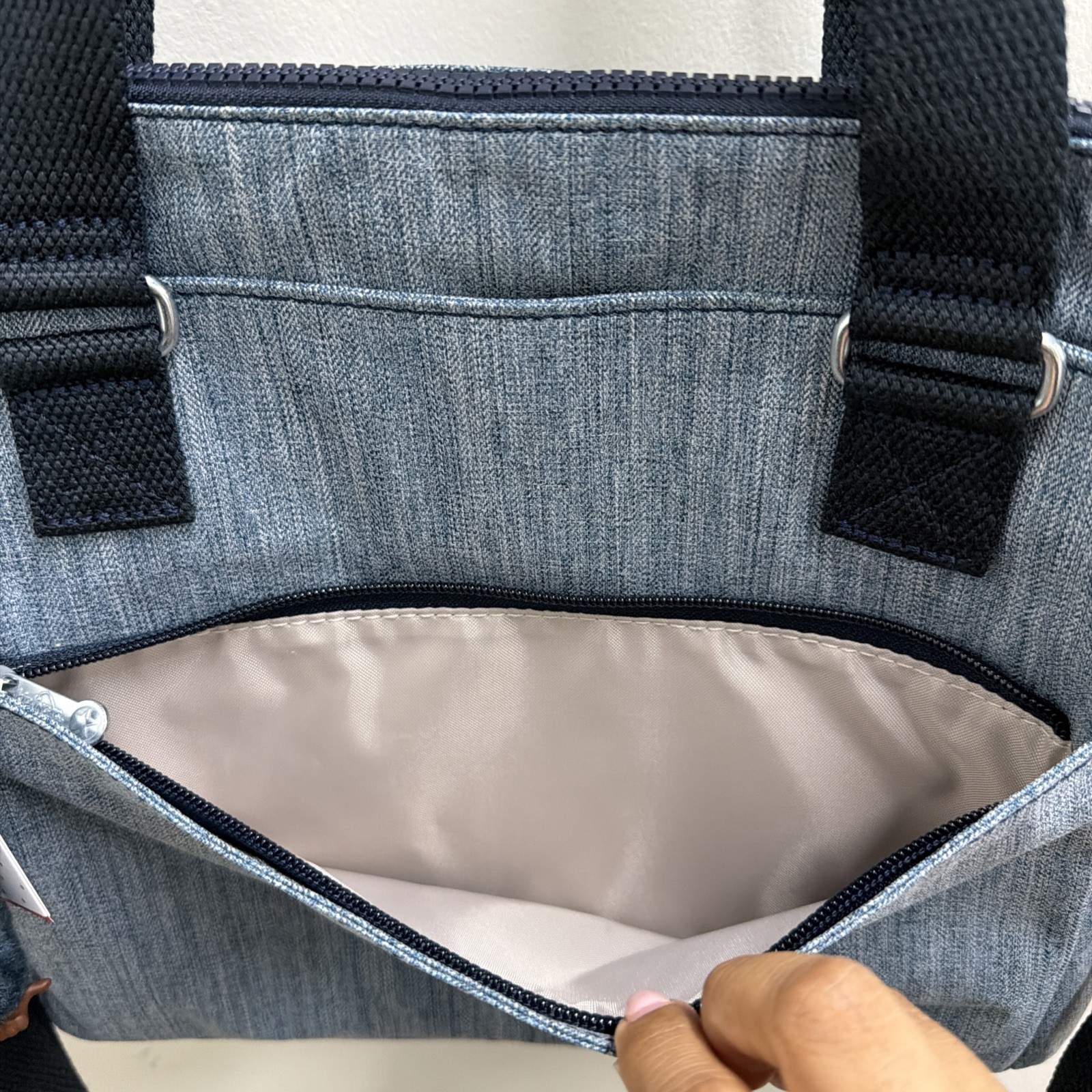 Kipling Felicity Indigo Chambray Double Handle Shoulder Crossbody Bag Purse