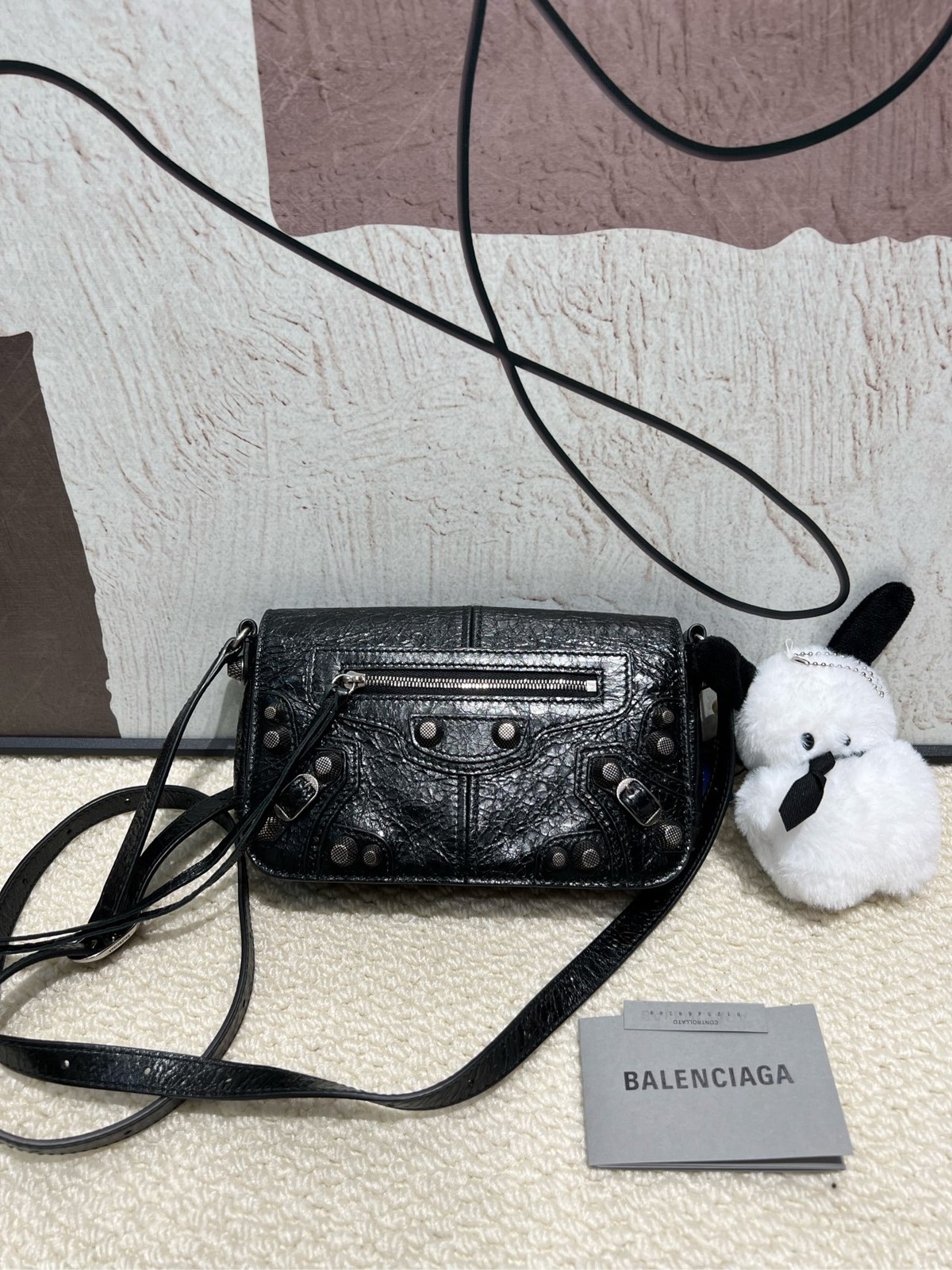 Balenciaga LE CAGOLE Small Black Waxed Leather Crossbody Flap Bag Duty Paid