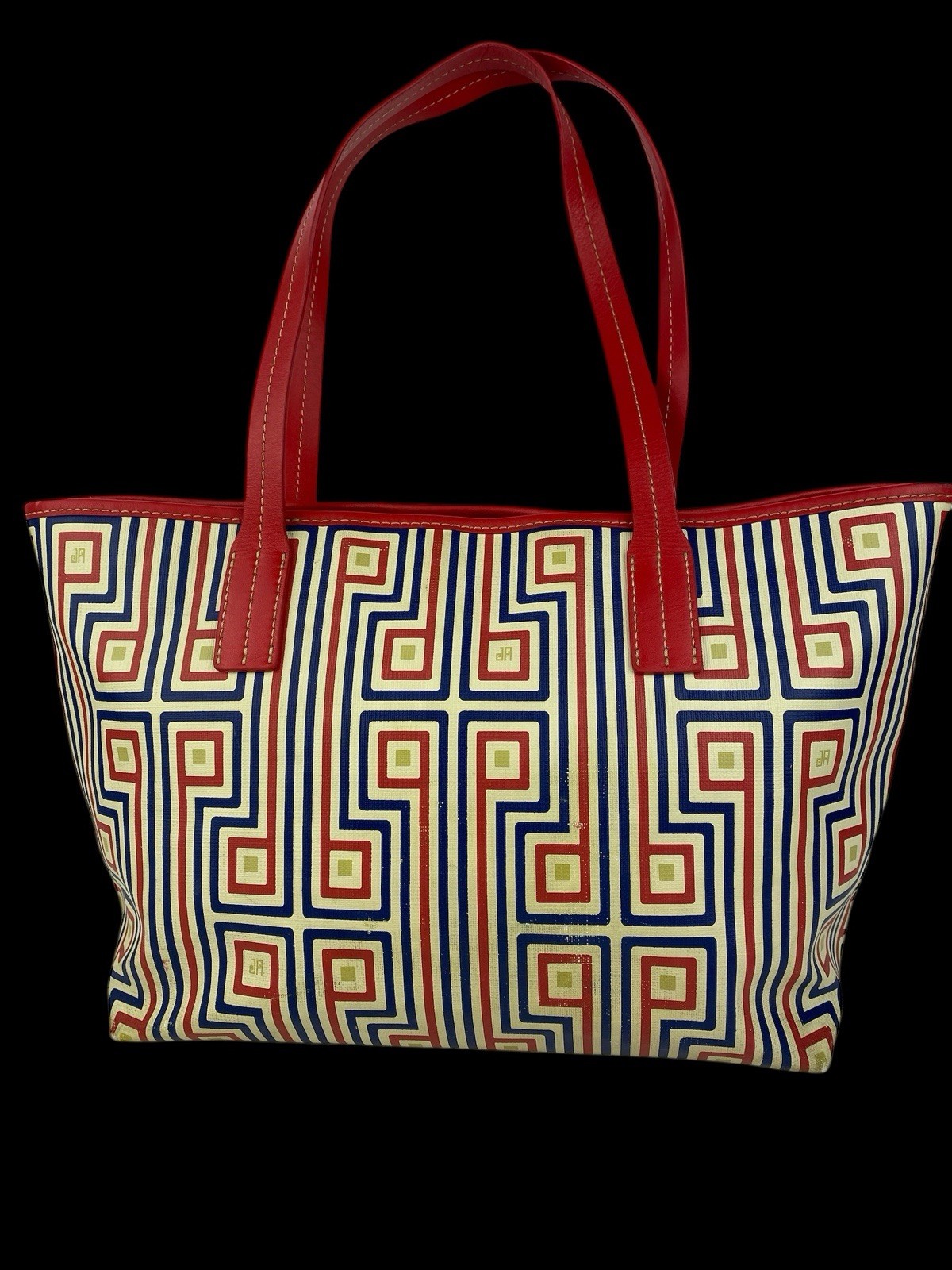 Jonathan Adler Transit Faux Leather Geometric Tote Bag Red Blue Medium Women