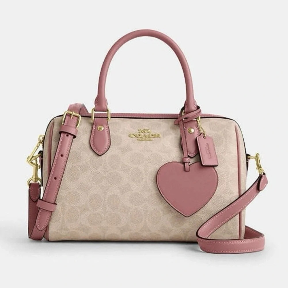 NEW Coach Rowan Satchel Bag In Signature Canvas With Heart Charm CDB21