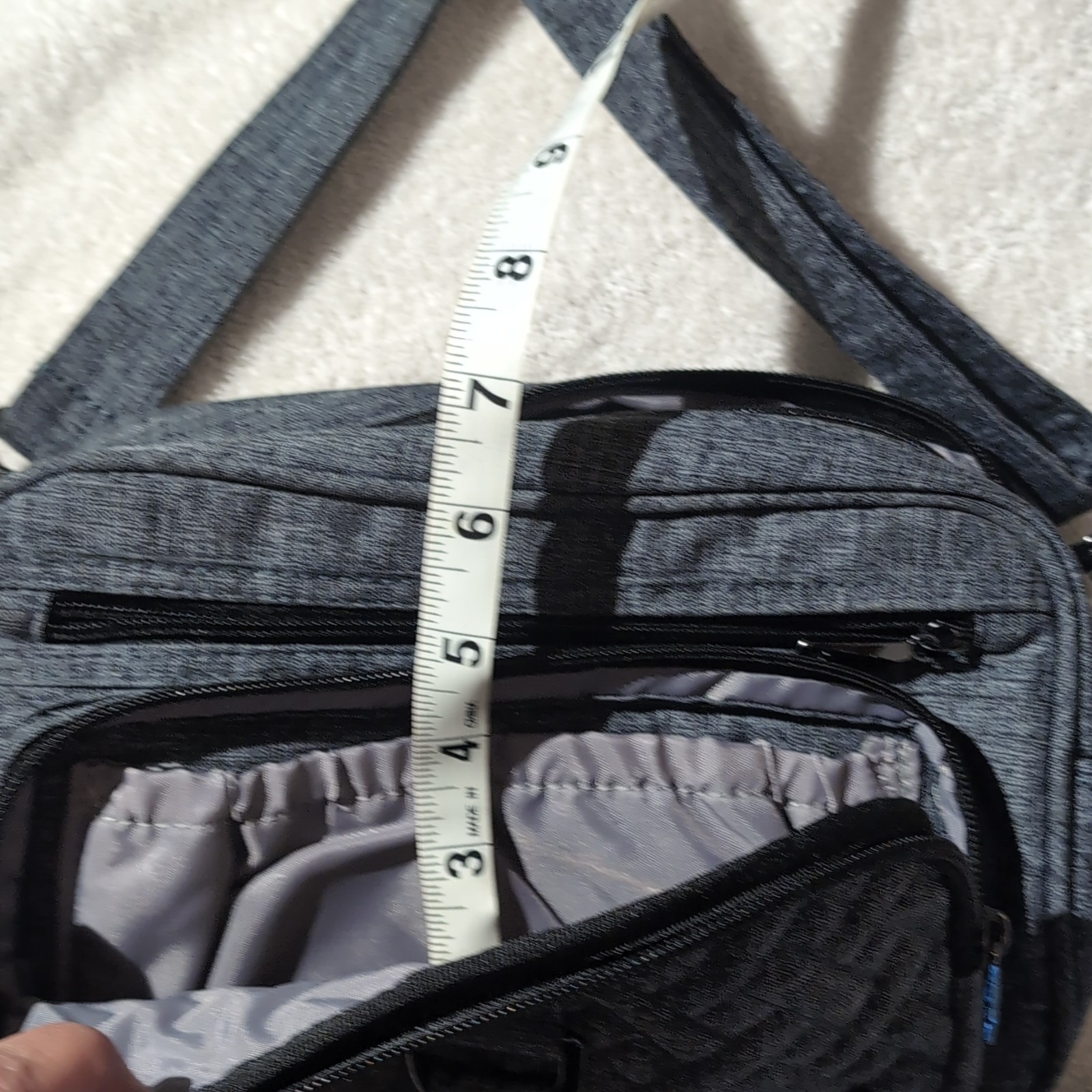 Lug Gray Quilted Small Crossbody Bag Adjustable Detachable Strap Multi Pockets