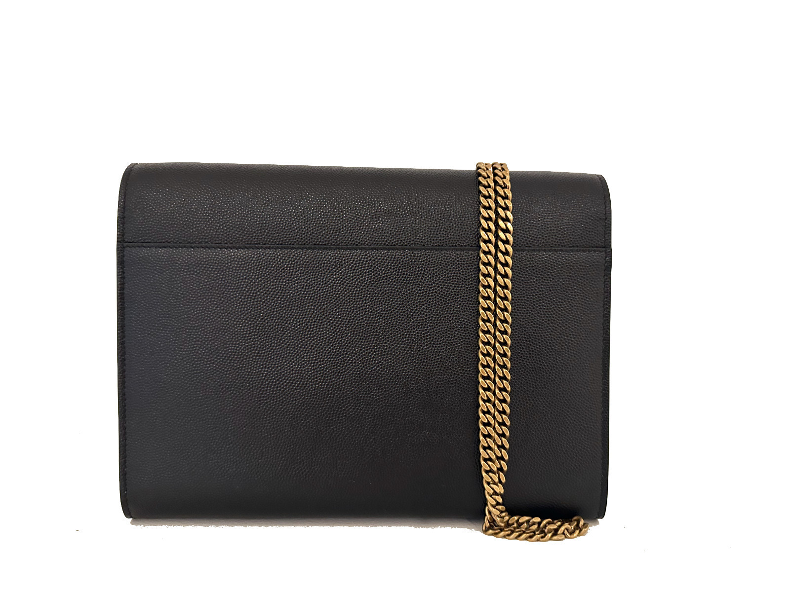 Saint Laurent Cassandra YSL Wallet on Chain Grained Black Leather Crossbody