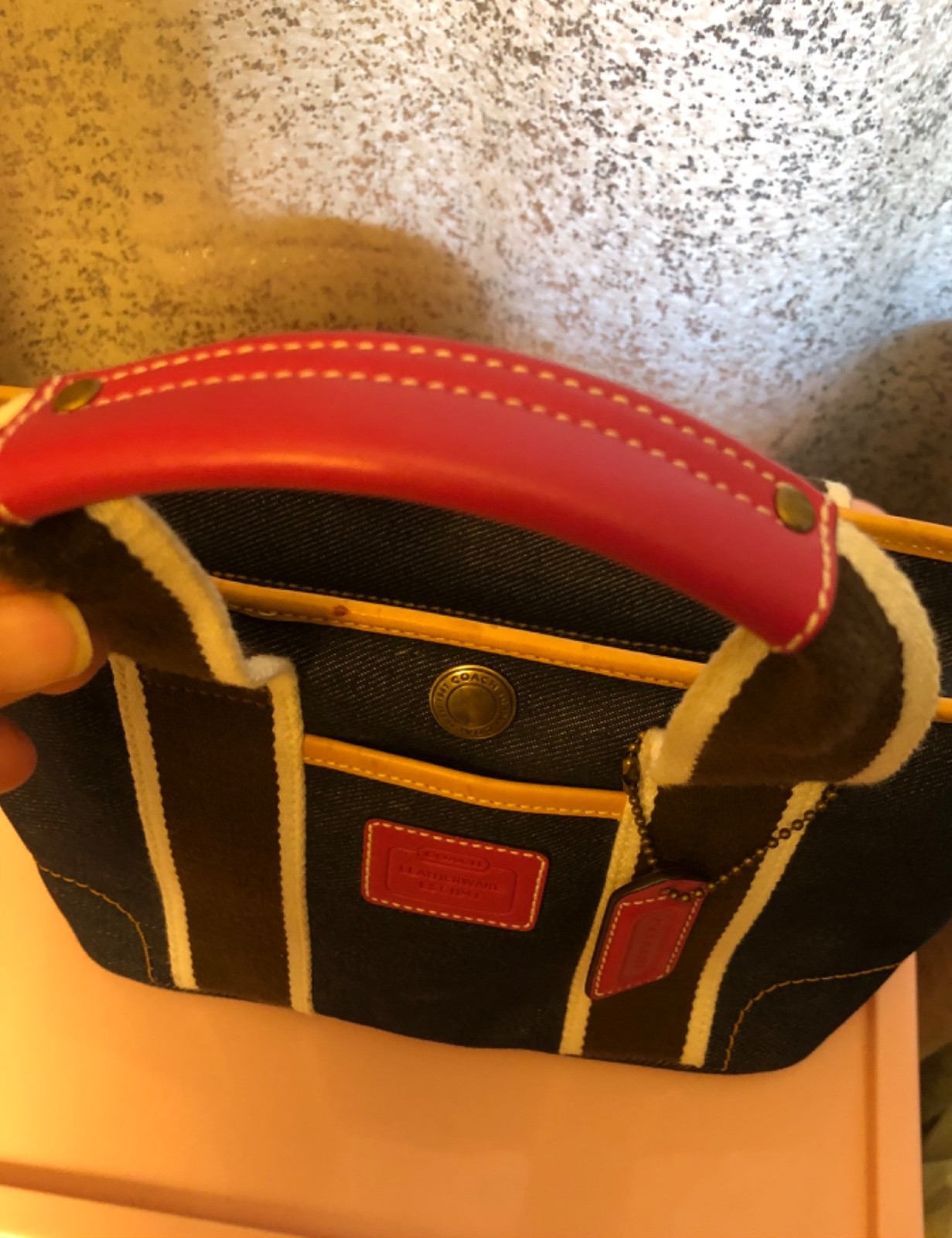 COACH Hampton Weekend Mini Tote Bag Blue Denim Pink Y2K B04M-4497 Vintage w/ TAG