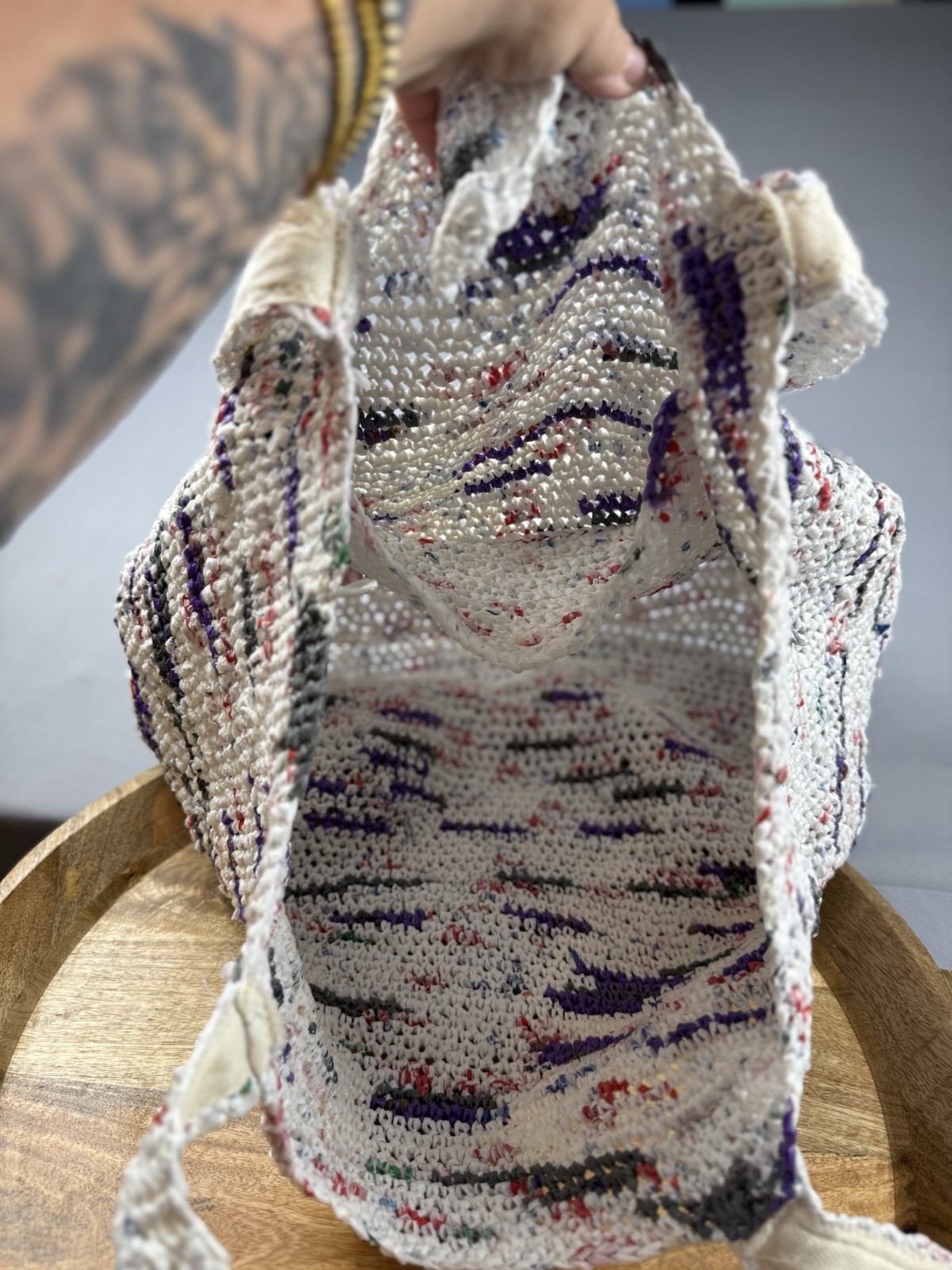 Handmade Plarn Tote Bag Recycled Plastic Crochet Market Beach Grocery Bag