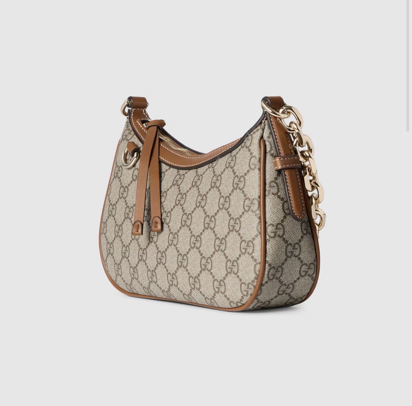 Gucci GG Pattern Beige Brown Shoulder Bag Chain Strap w/ Detachable Strap