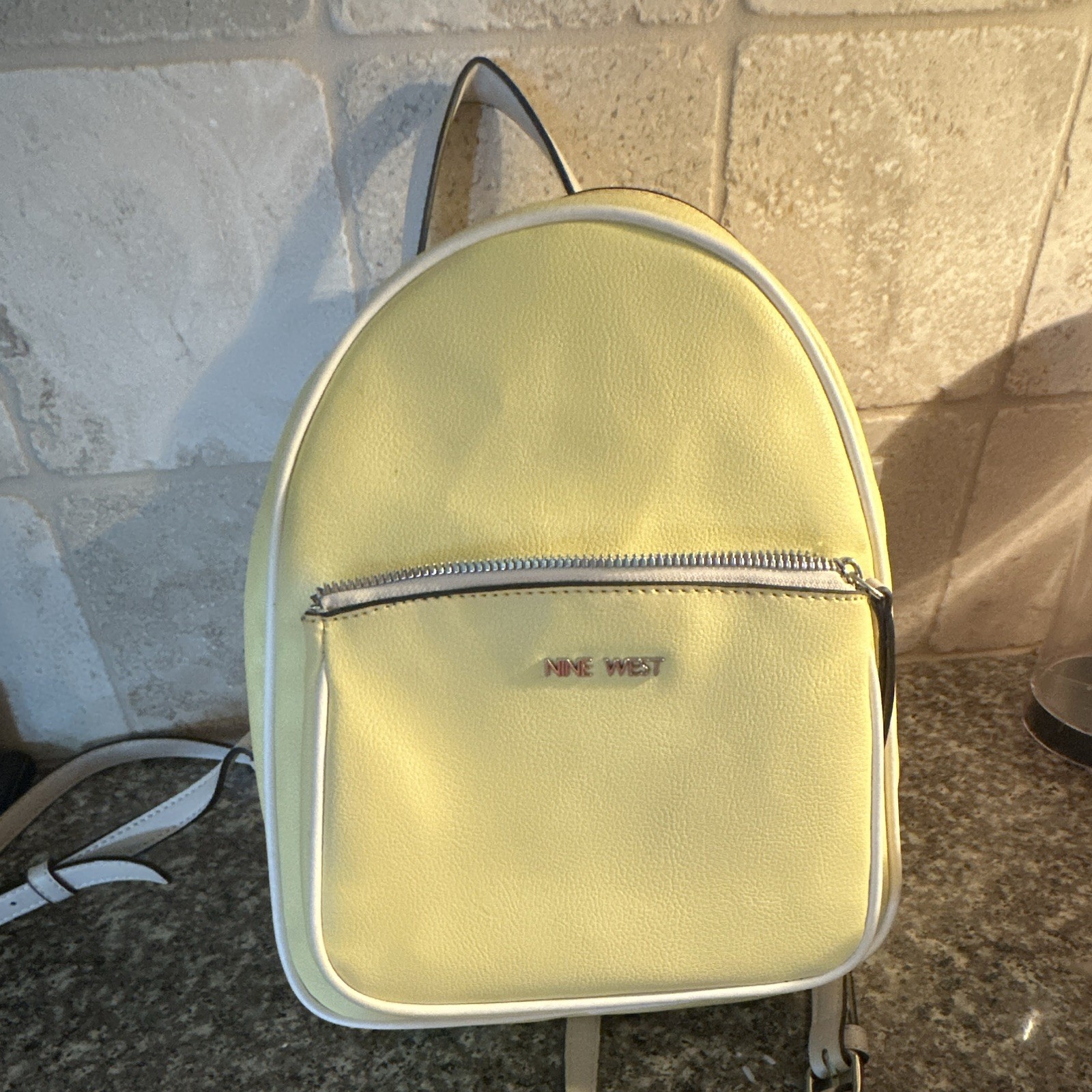 Nine West Yellow Mini Backpack Zip Closure Front Zip Pocket Adjustable Straps