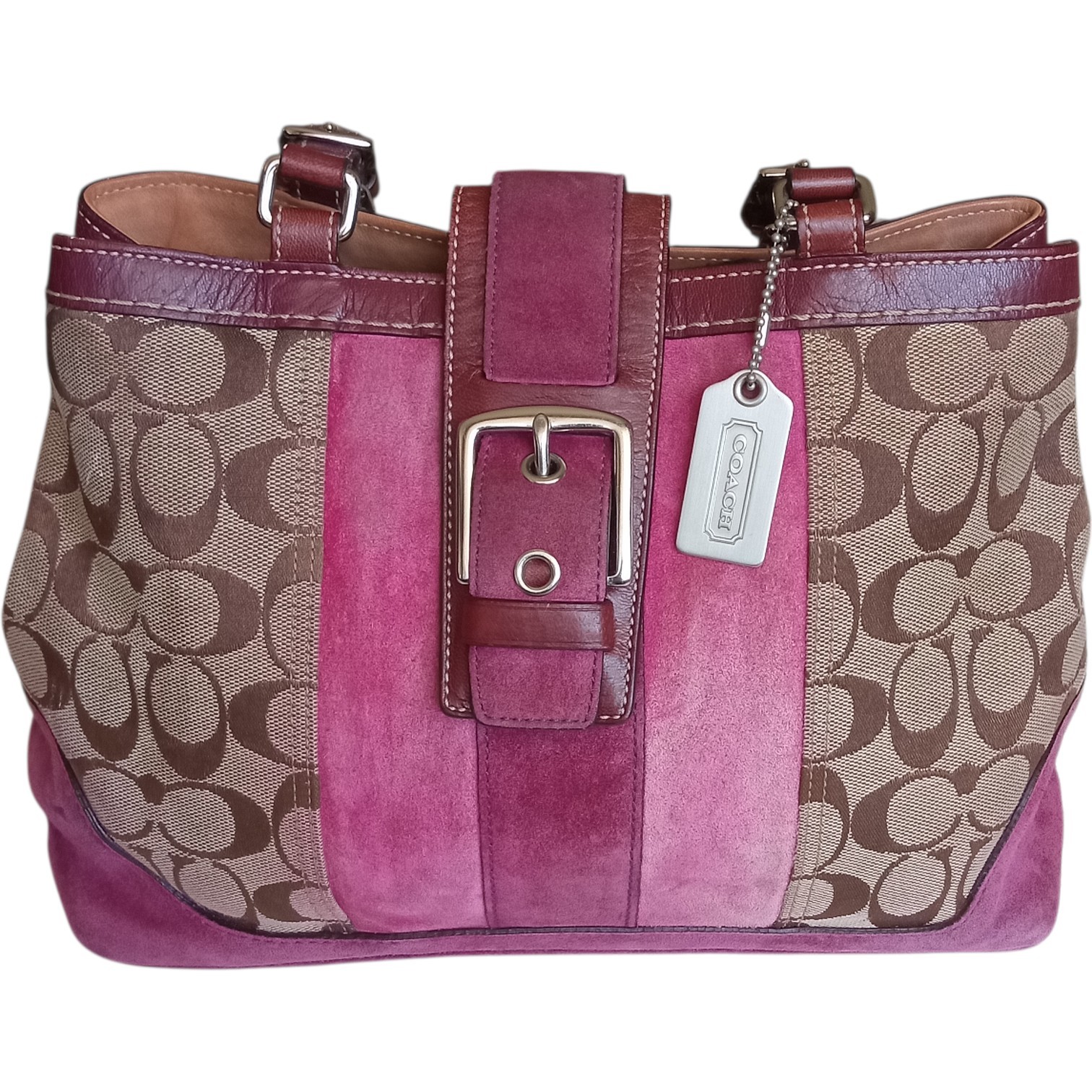 Coach Hamptons 7054 Pink Signature Canvas & Suede Demi Satchel Bag Vintage Y2K
