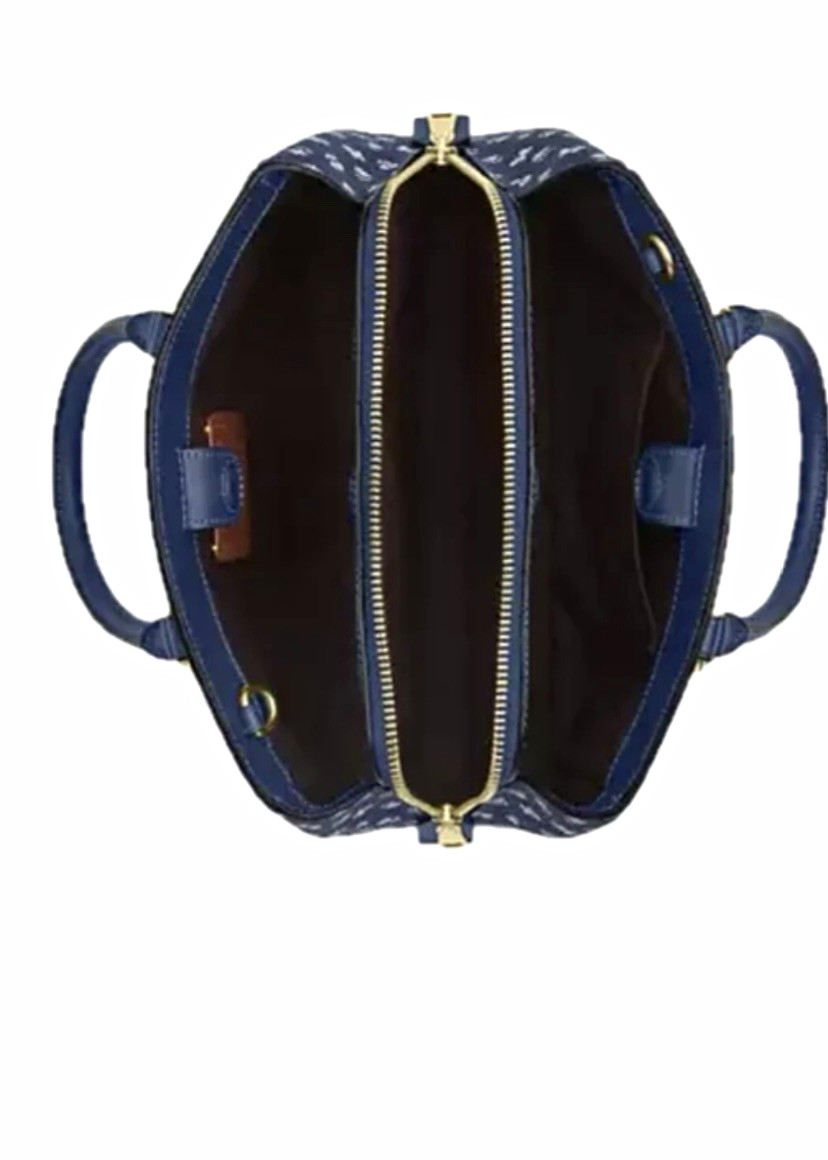 Coach Blue White Floral Medium Satchel Top Handle Zip Strap Pockets Gold