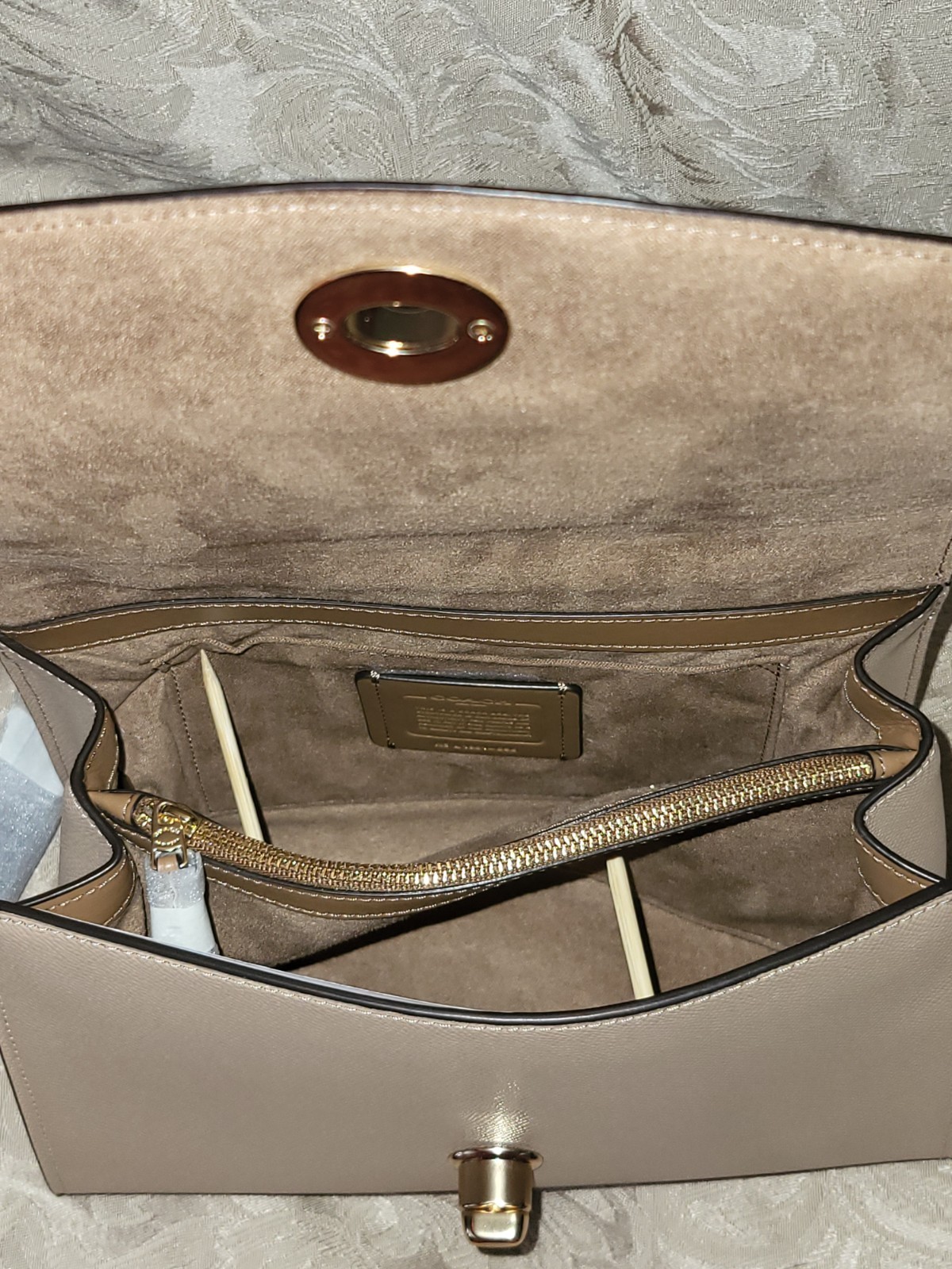 Coach Tilly Top Handle Crossgrain Leather Colorblock Crossbody In Taupe + Wallet