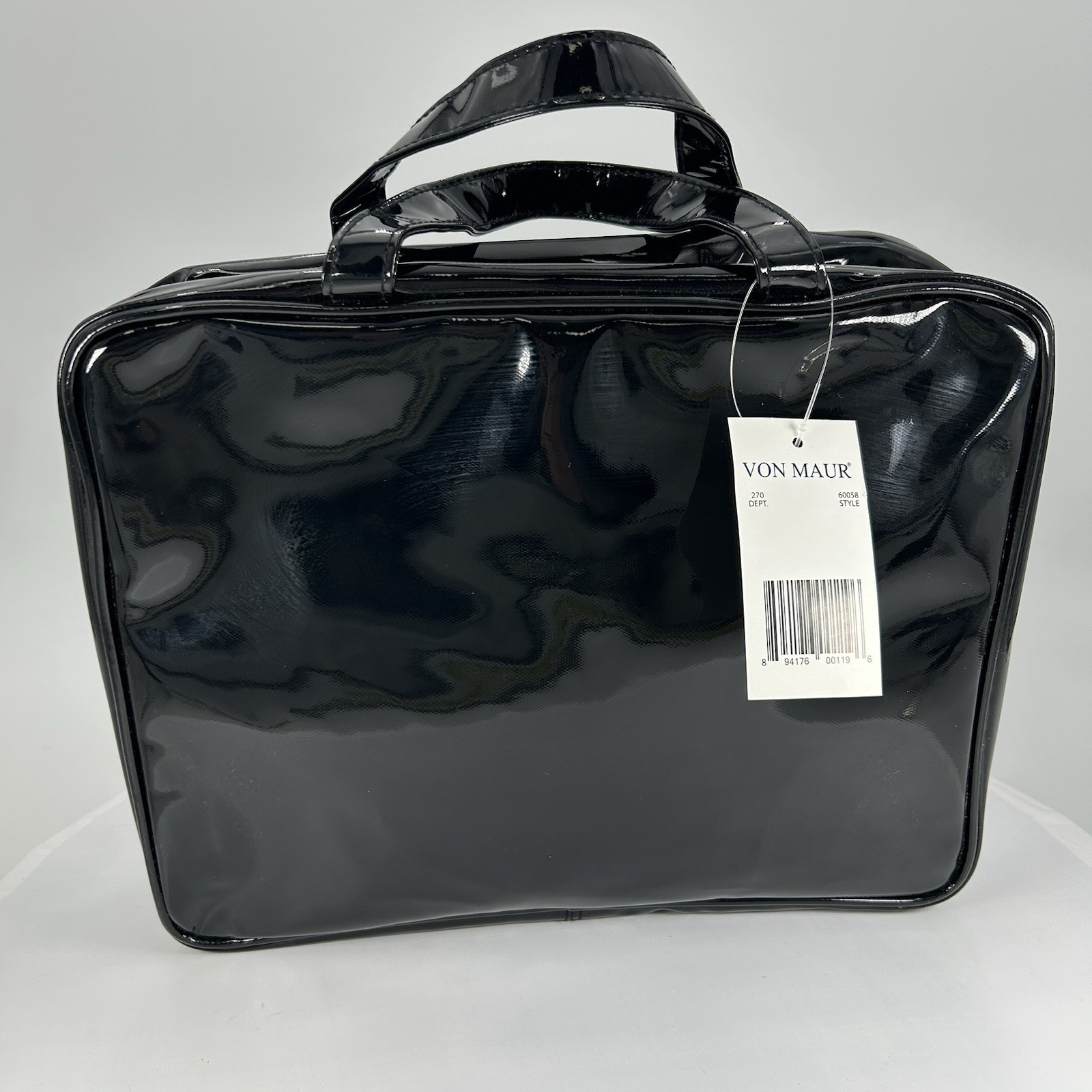 Von Maur Black Patent-Leather Makeup Cosmetic Toiletry Travel Bag 11x9x4
