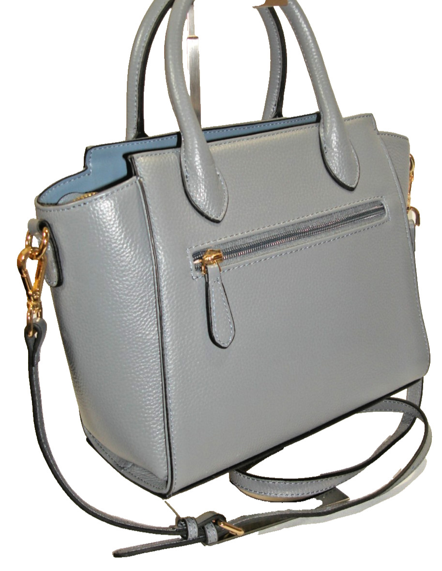 Barcos Gorgeous Slate Blue Pebbled Leather Pocketed Satchel Shoulder Bag MINT!