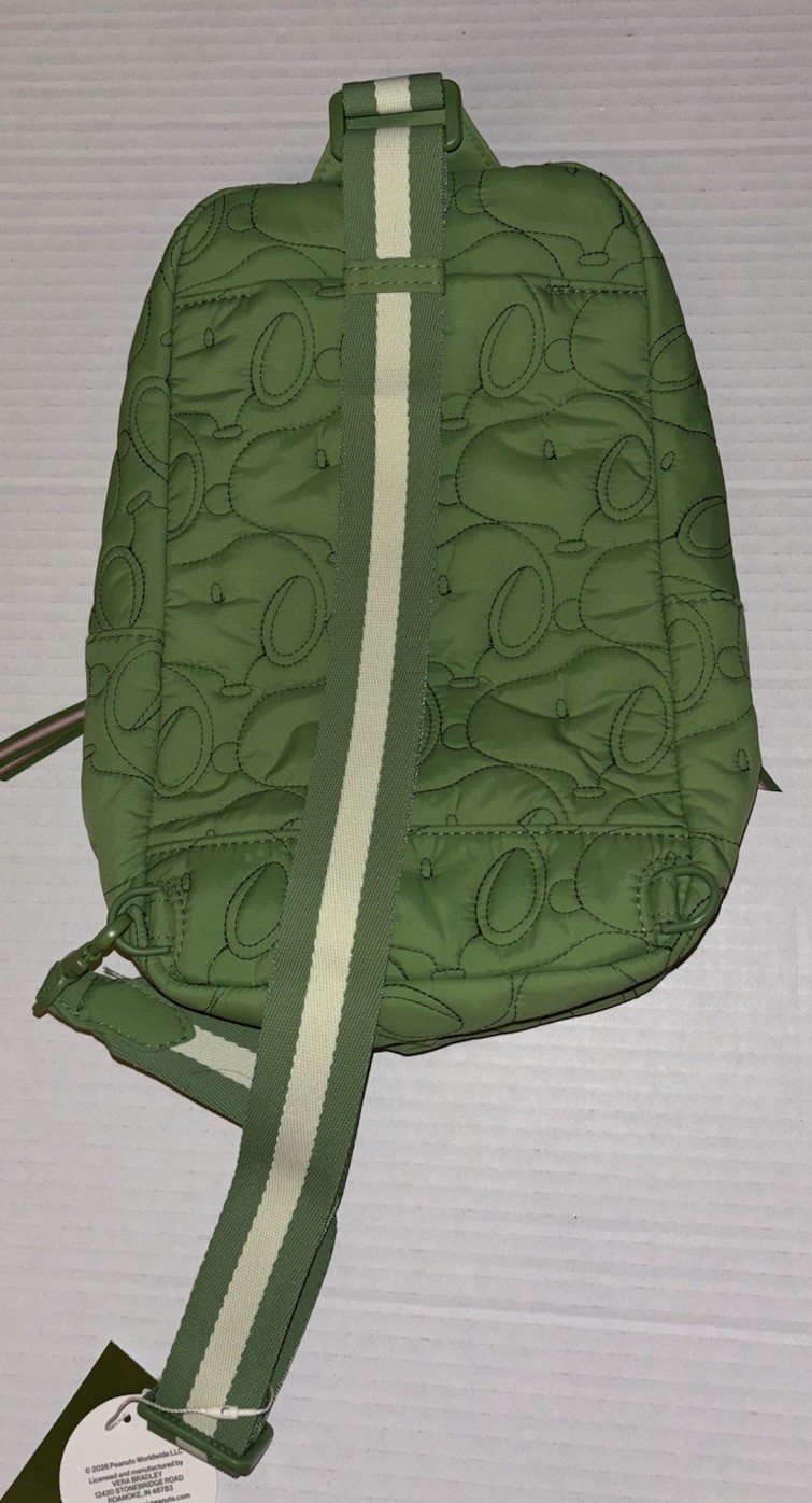 Vera Bradley Lorman Sling Backpack Peanuts Fluorite Green Snoopy Country Club