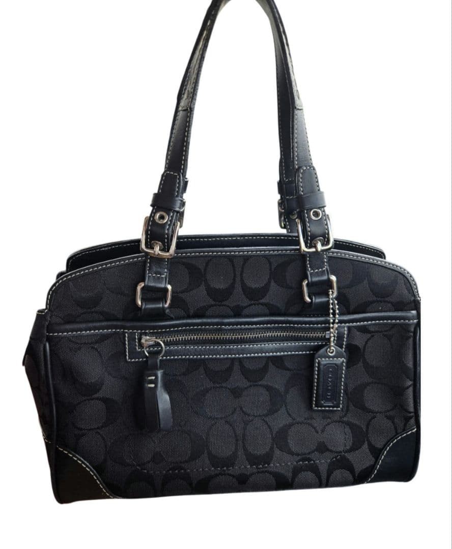 COACH Mini Boston Bag Black Self Standing Canvas Leather 13a