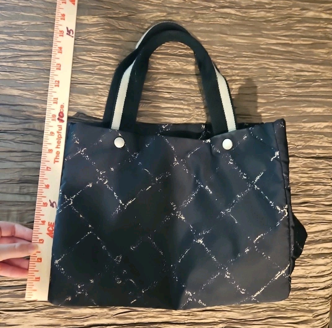Authentic CHANEL Black & Grey Nylon Tote Handbag Web Straps
