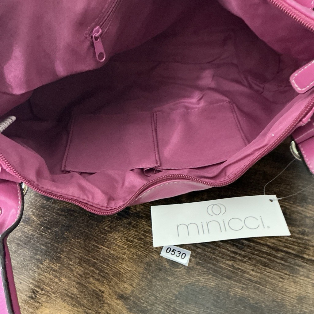 Minicci Pink Medium Shoulder Bag, Zip Top, Silver Hardware, Inner Pockets