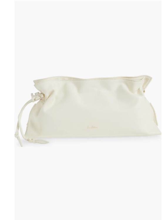 SAM EDELMAN Poppy oversized leather drawstring clutch + Dust bag WHITE/OFF WHITE
