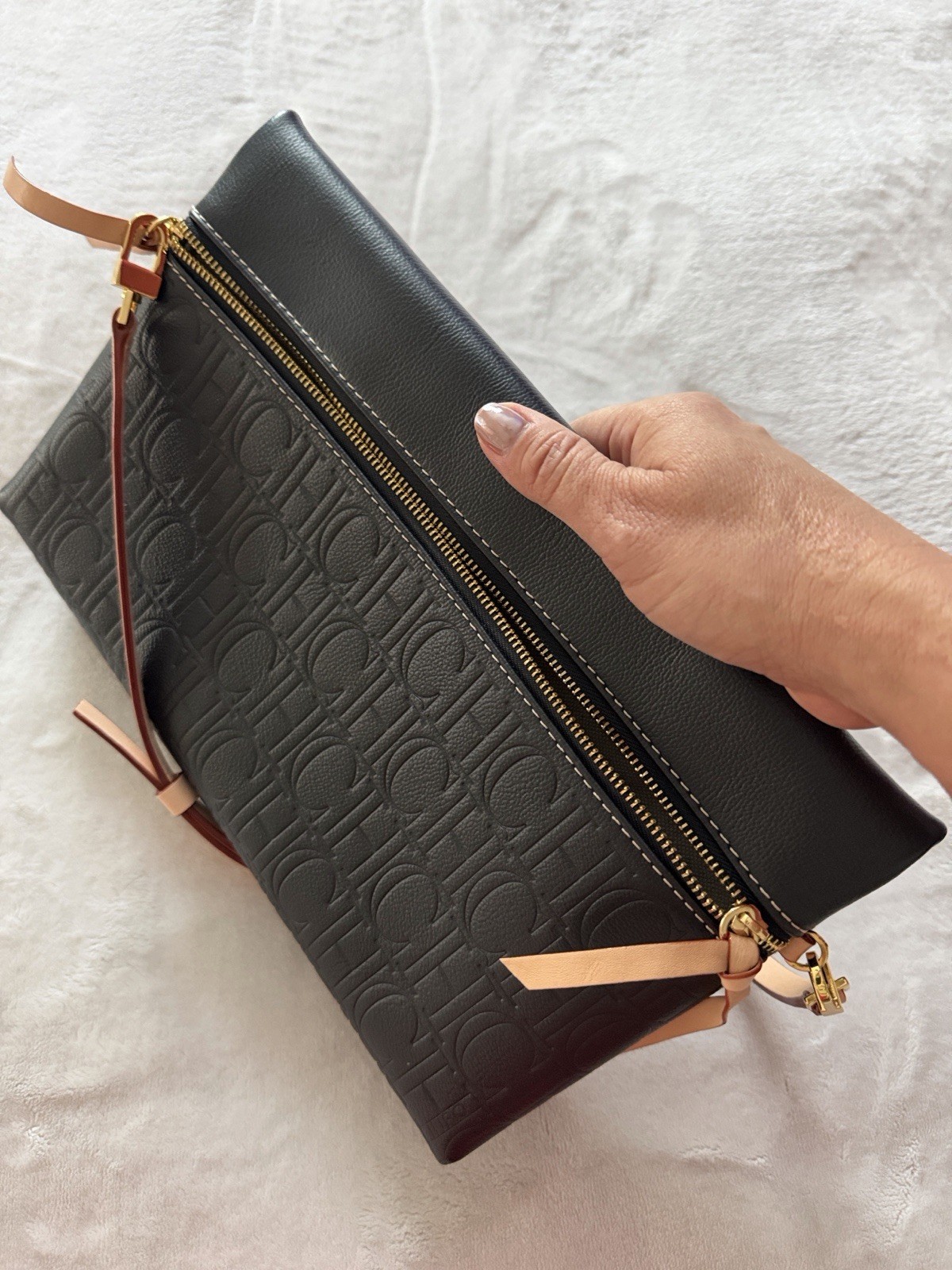 Black Carolina Herrera Clutch with Leather Strap